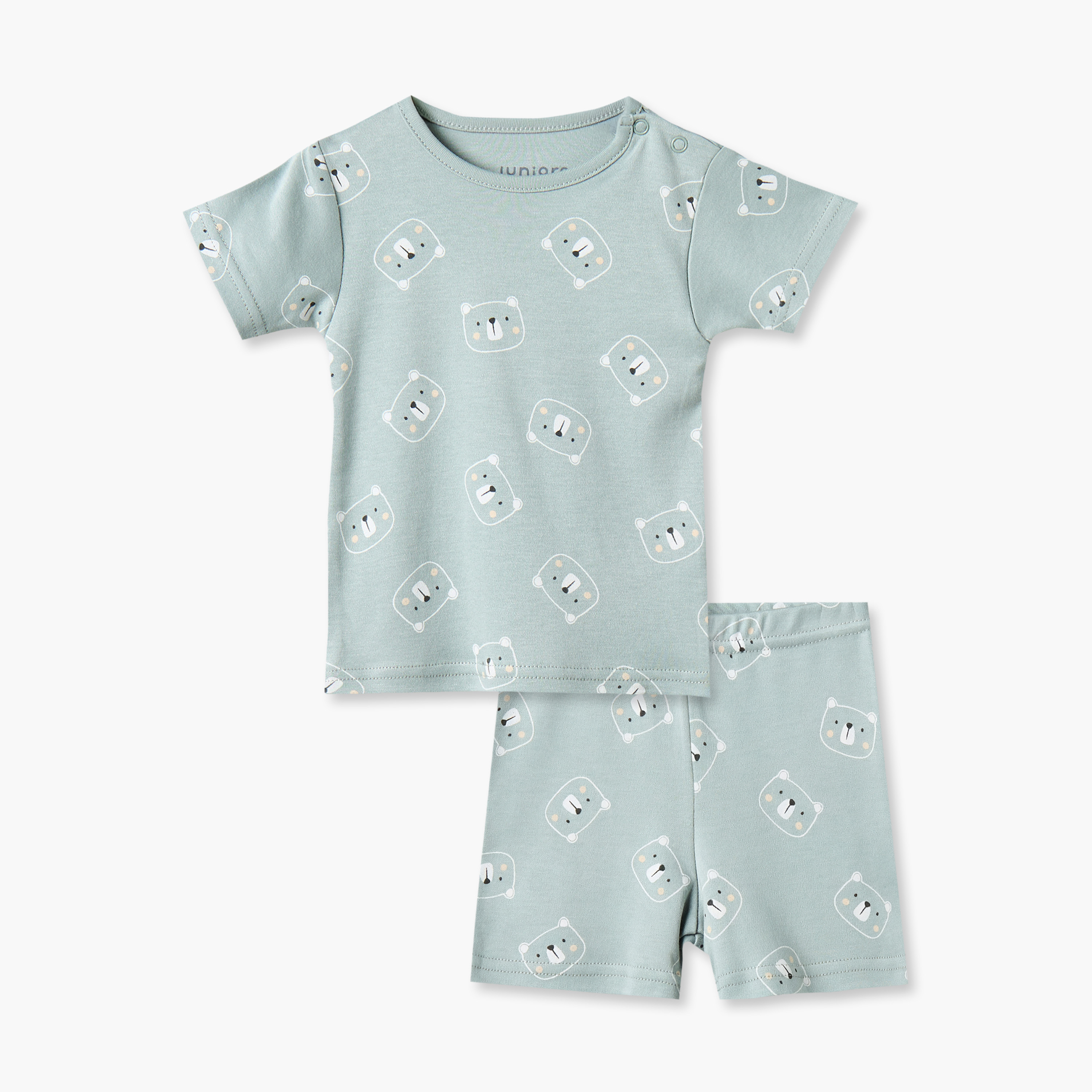 طقم تيشيرت قطن بياقة ضيقة وأكمام قصيرة وشورت بطبعات دب من جونيورز-baby-boys-clothing-nightwear-pyjamasets-image-2