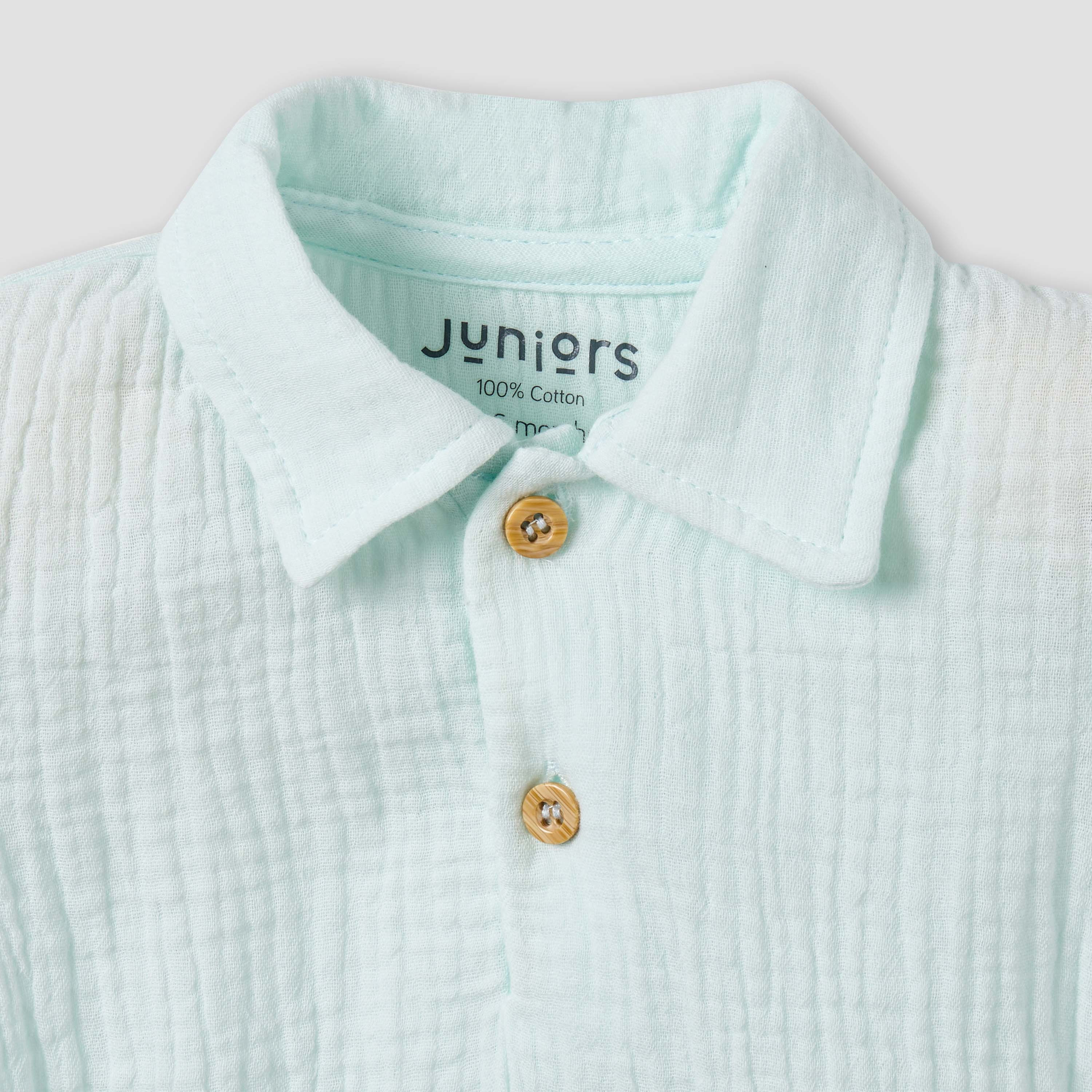 Juniors Cotton Collared Neck Short Sleeve Shorts Set with Texture-baby-boys-clothing-setsandcoords-image-5