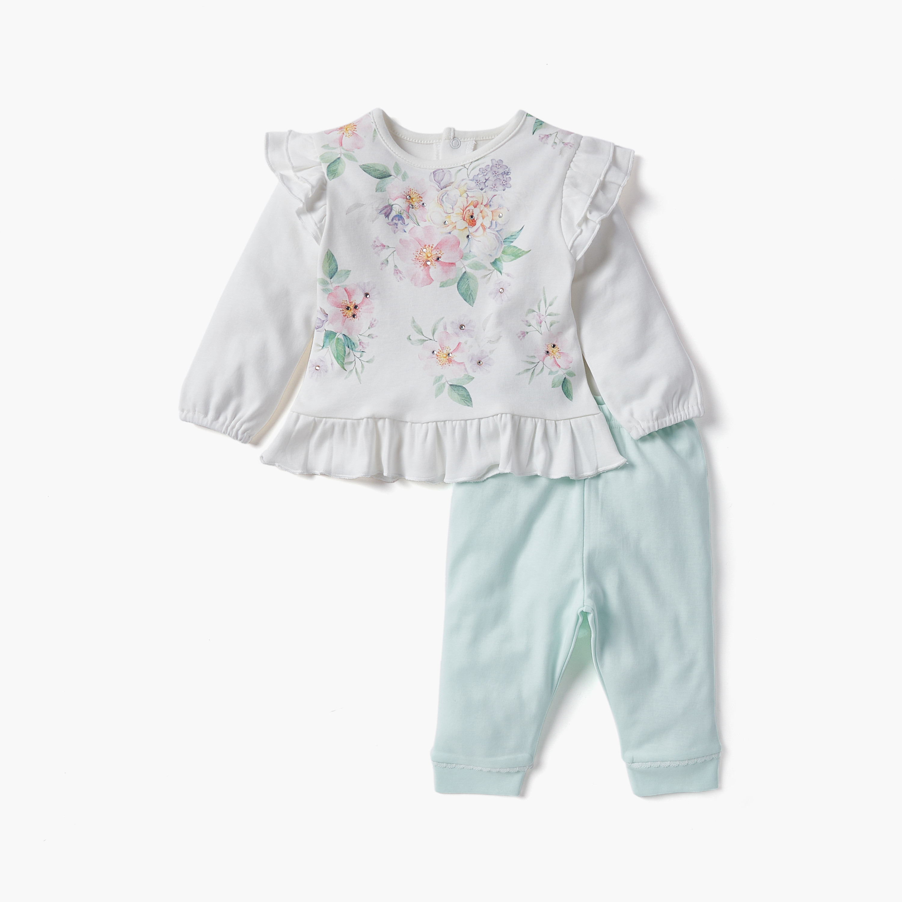 Giggles Flower Print Top and Pyjama Set-baby-girls-clothing-nightwear-pyjamasets-image-1
