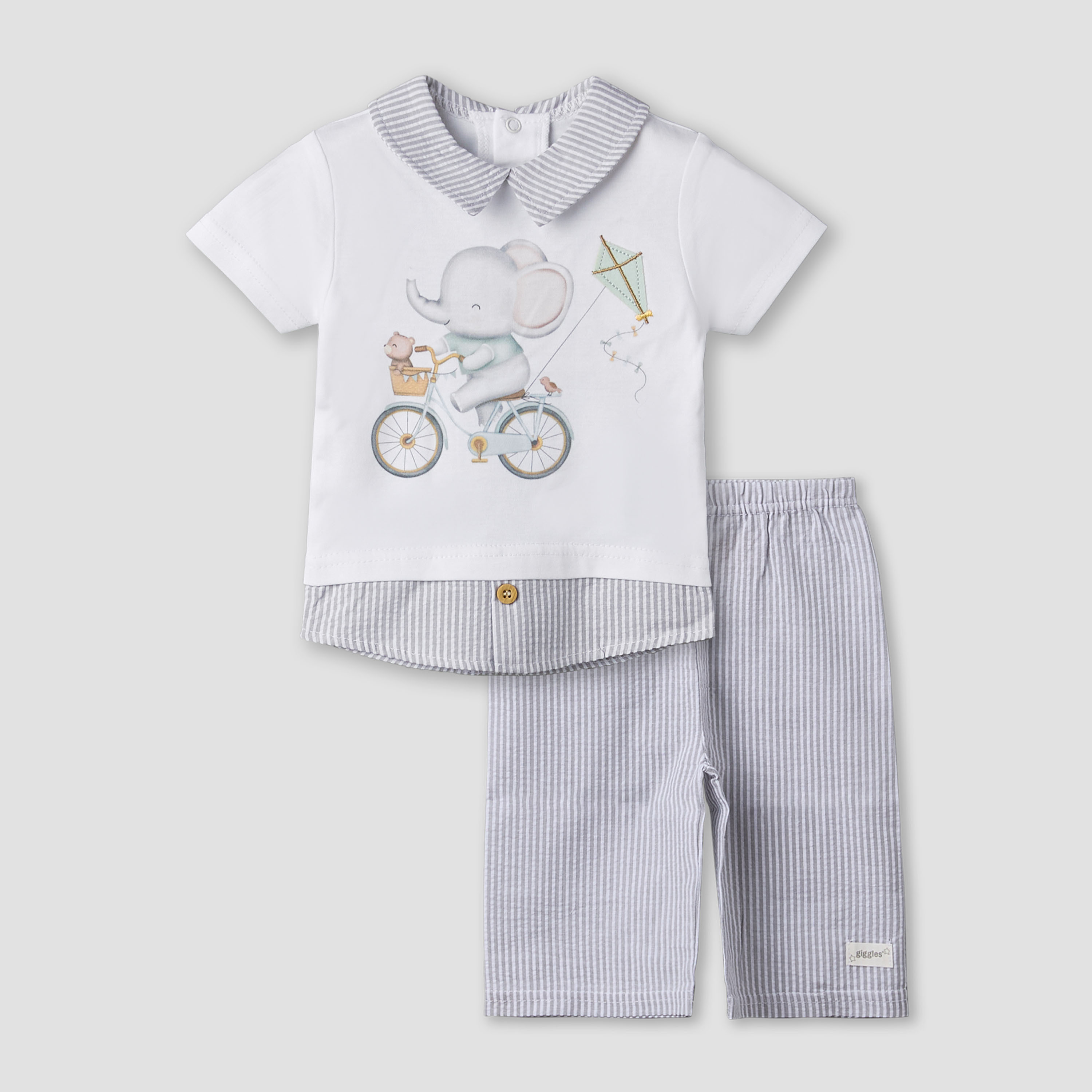 Giggles Cotton Collared Short Sleeves Pyjama Set with Elephant Print-baby-girls-clothing-nightwear-pyjamasets-image-2