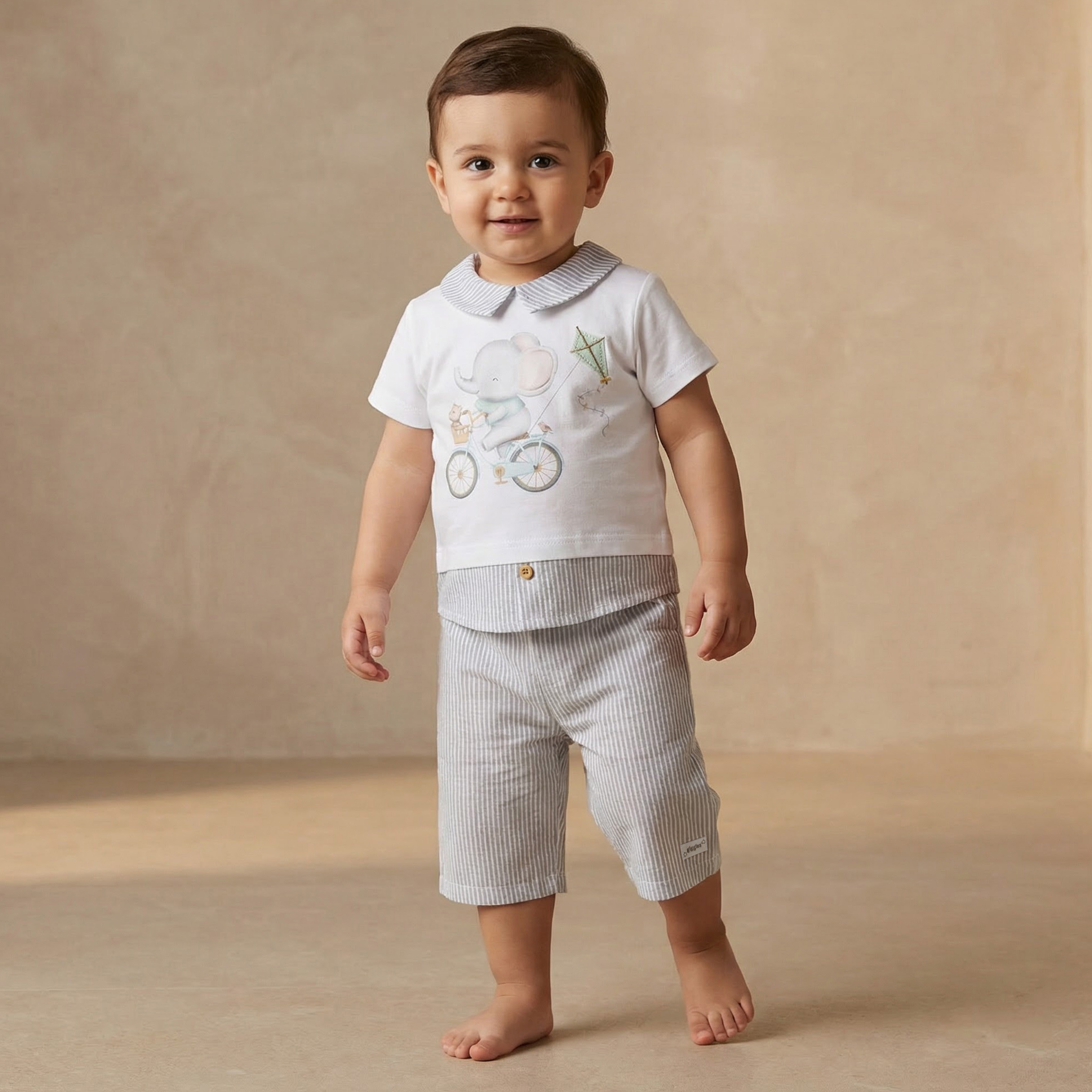 Giggles Cotton Collared Short Sleeves Pyjama Set with Elephant Print-baby-girls-clothing-nightwear-pyjamasets-image-1