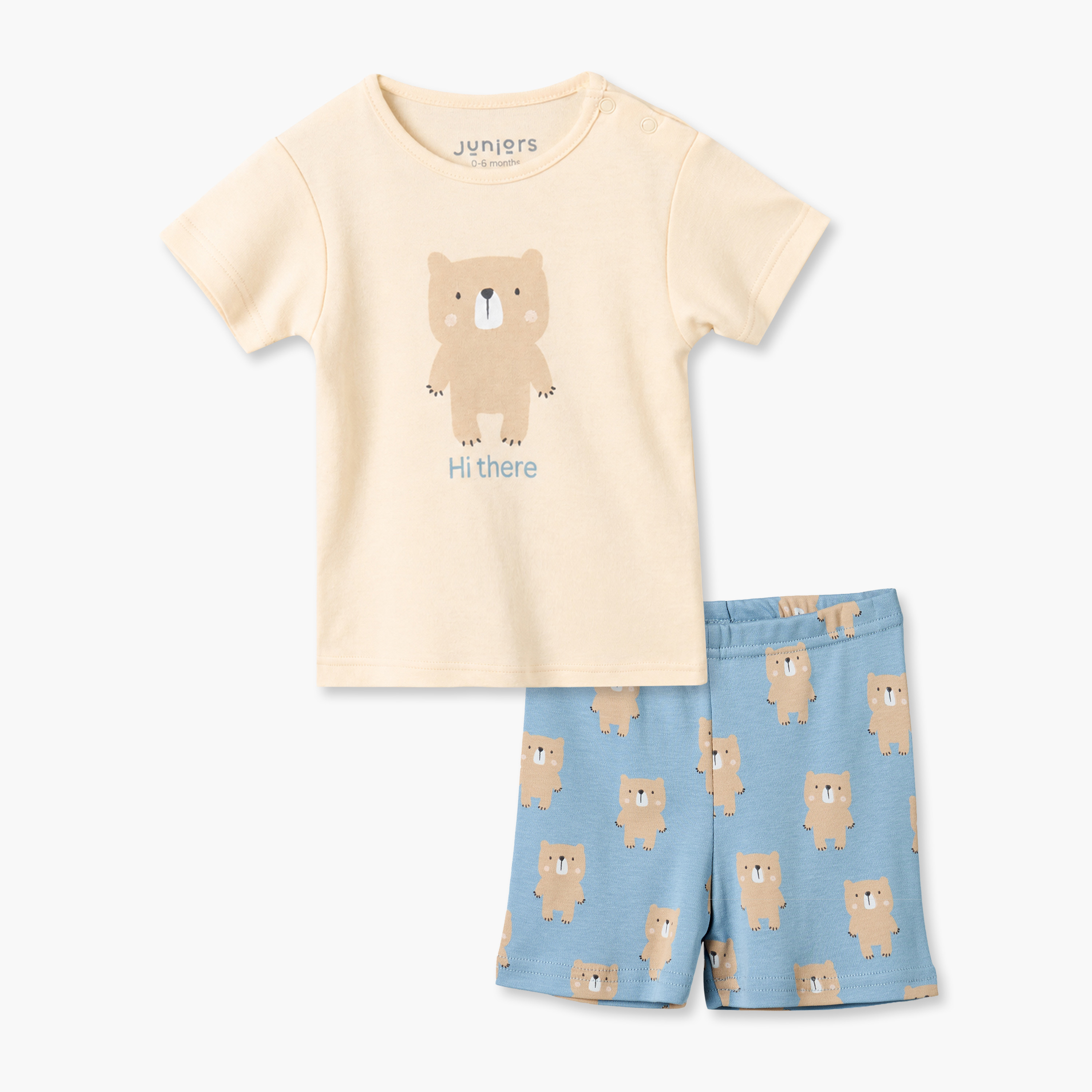 Juniors Cotton Crew Neck Short Sleeves Shorts Set with Teddy Bear Print-baby-boys-clothing-nightwear-pyjamasets-image-1