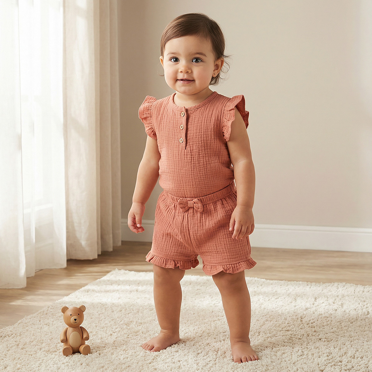 Juniors Cotton Round Neck Sleeveless Shorts Set with Ruffles-baby-girls-clothing-nightwear-pyjamasets-image-2