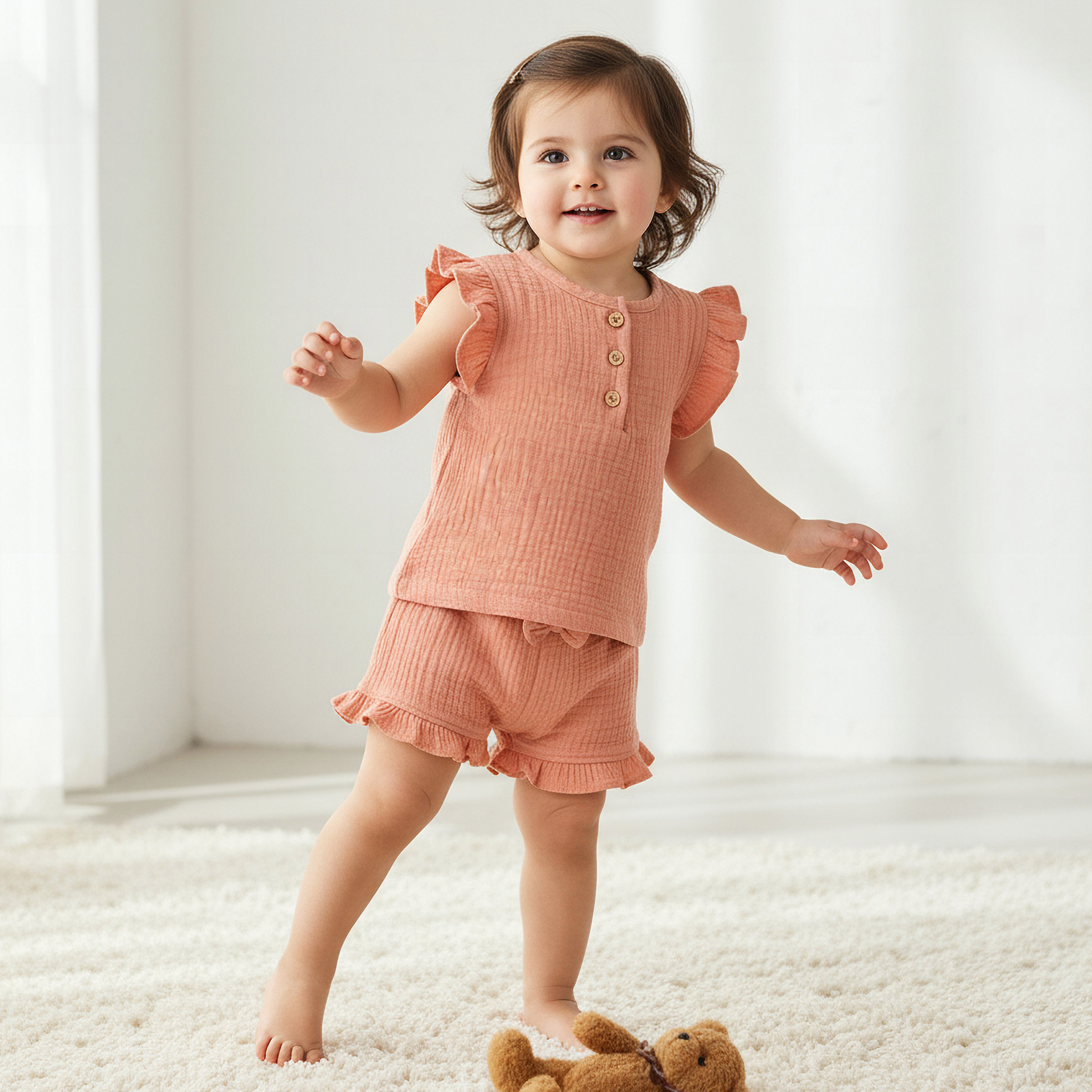 Juniors Cotton Round Neck Sleeveless Shorts Set with Ruffles-baby-girls-clothing-nightwear-pyjamasets-image-1