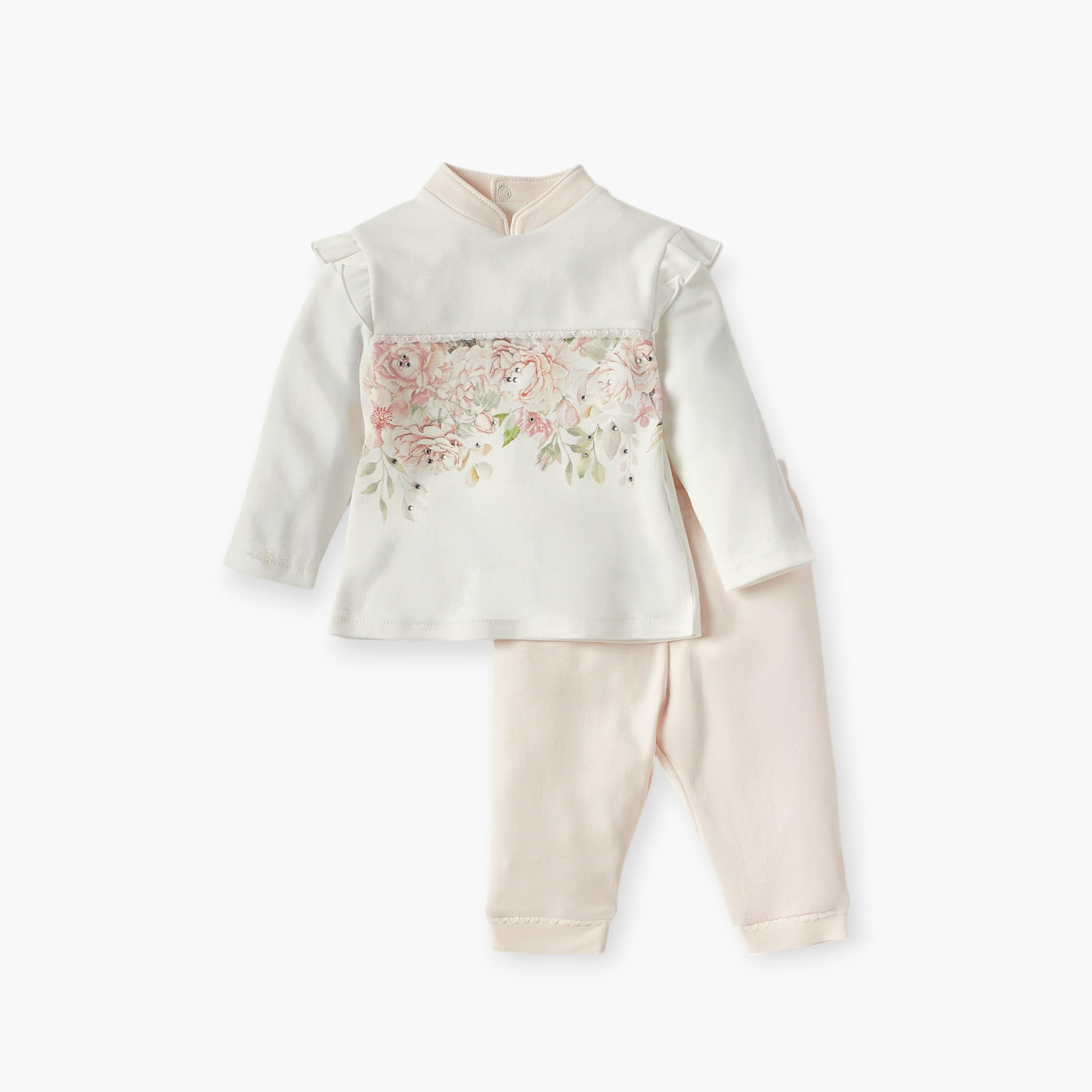 Giggles Printed Long Sleeves T-shirt and Pyjama Set-baby-girls-clothing-nightwear-pyjamasets-image-1