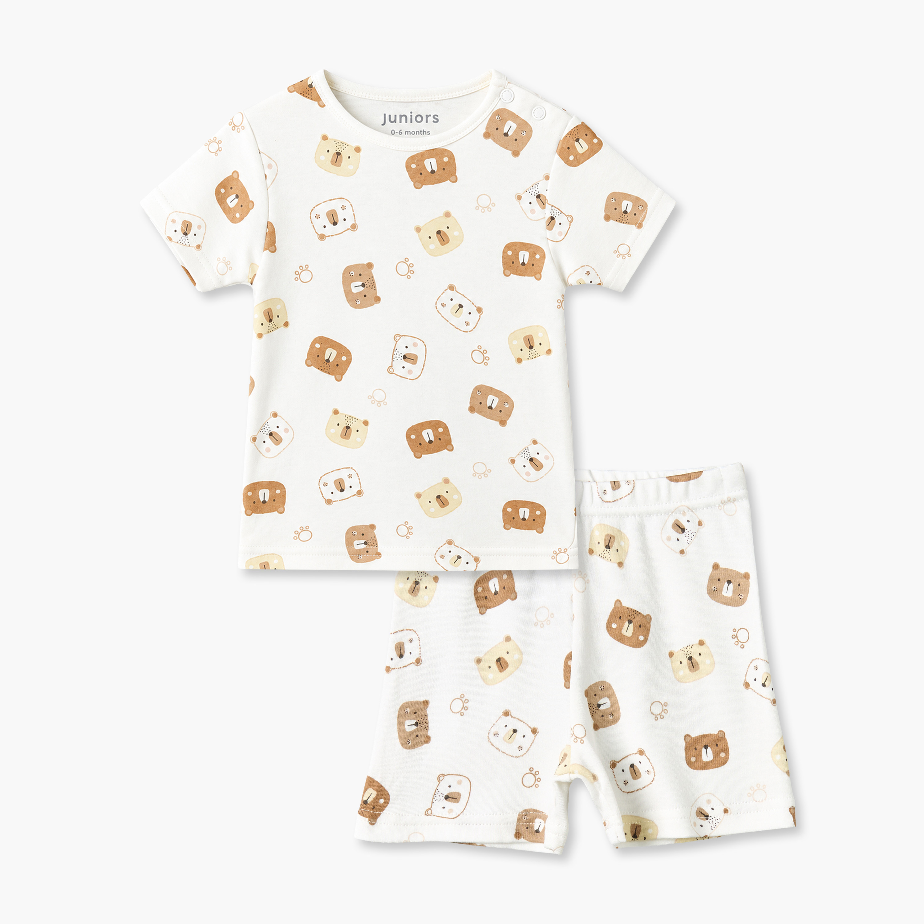طقم تيشيرت قطن بياقة ضيقة وأكمام قصيرة وشورت بطبعات دب من جونيورز-baby-boys-clothing-nightwear-pyjamasets-image-2