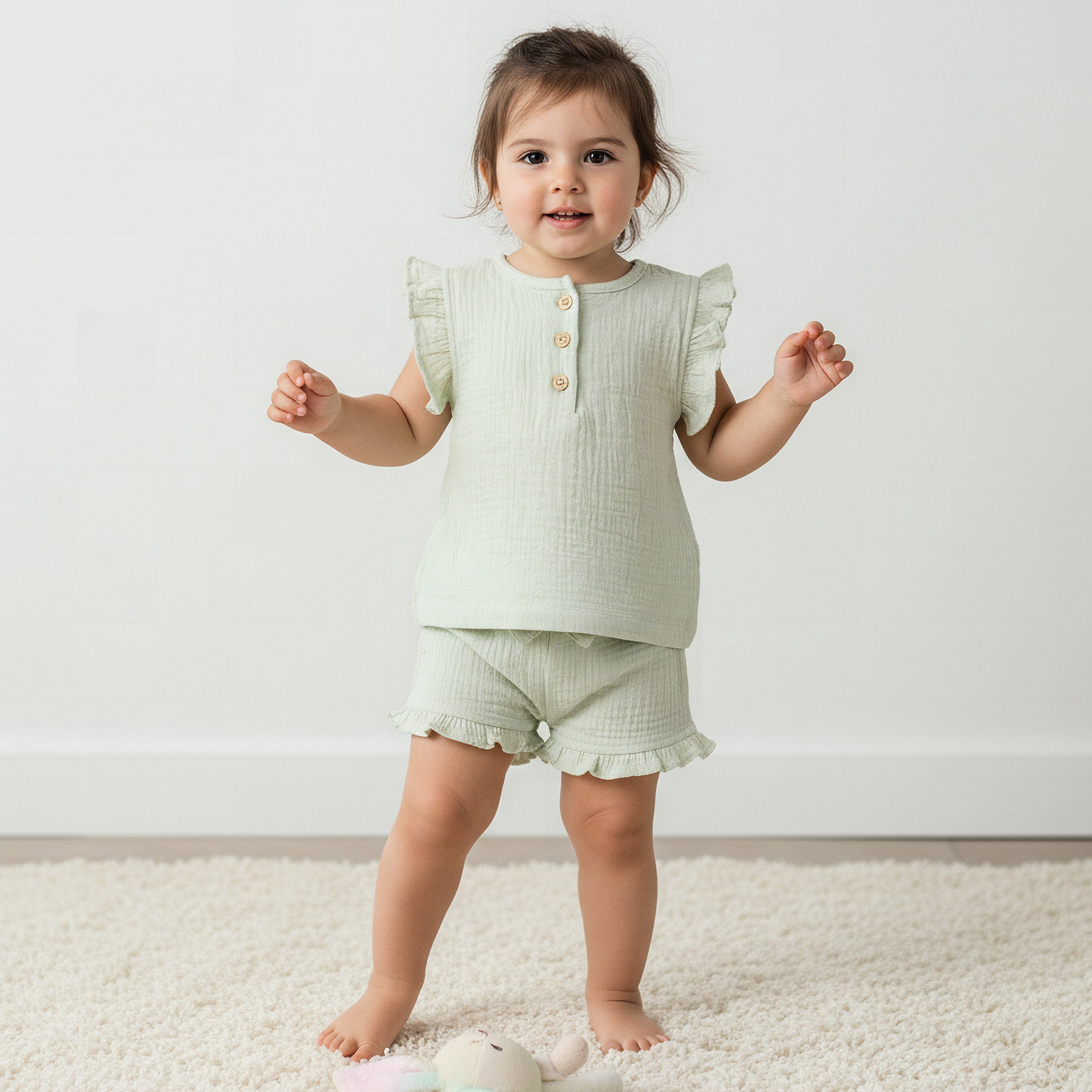 Juniors Cotton Round Neck Cap Sleeves T-shirt and Shorts Set with Ruffles-promo_babyshop_Buy3for99_KSA130126-image-1