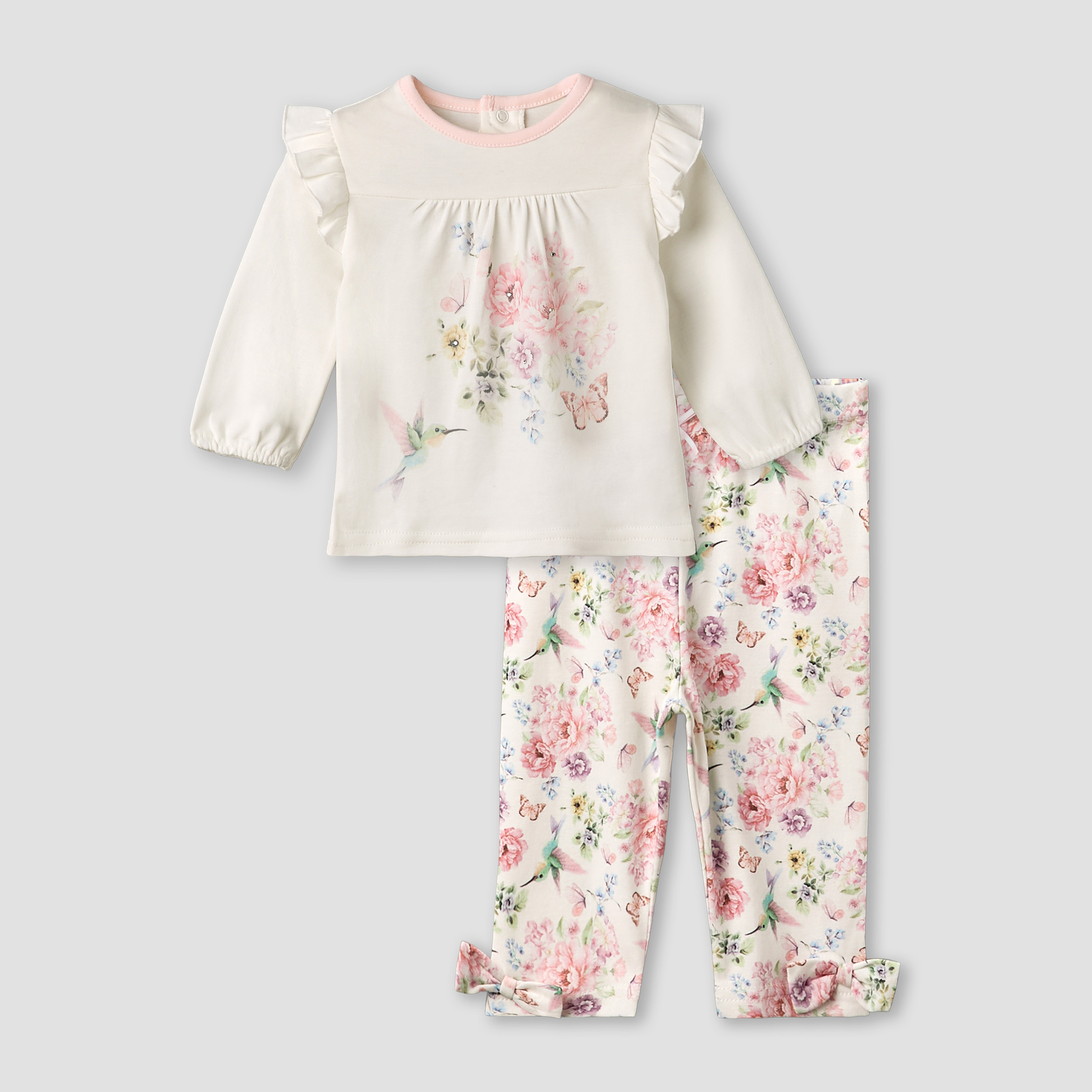 Giggles Cotton Round Neck Long Sleeve Pyjama Set with Floral Print-baby-girls-clothing-nightwear-pyjamasets-image-1