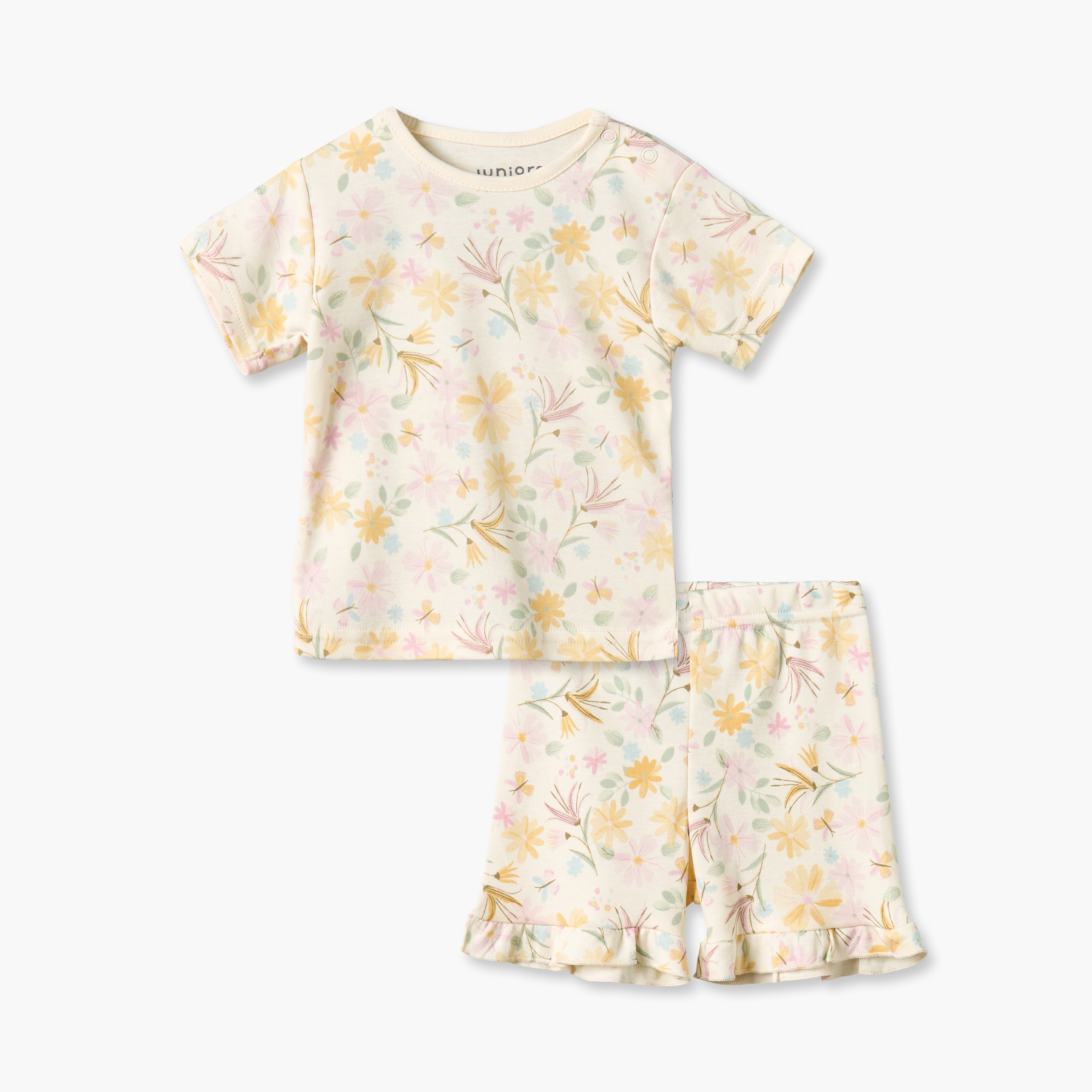 طقم شورت وتيشيرت قطن بياقة ضيقة وأكمام قصيرة وطبعات زهرية من جونيورز-baby-boys-clothing-nightwear-pyjamasets-image-1