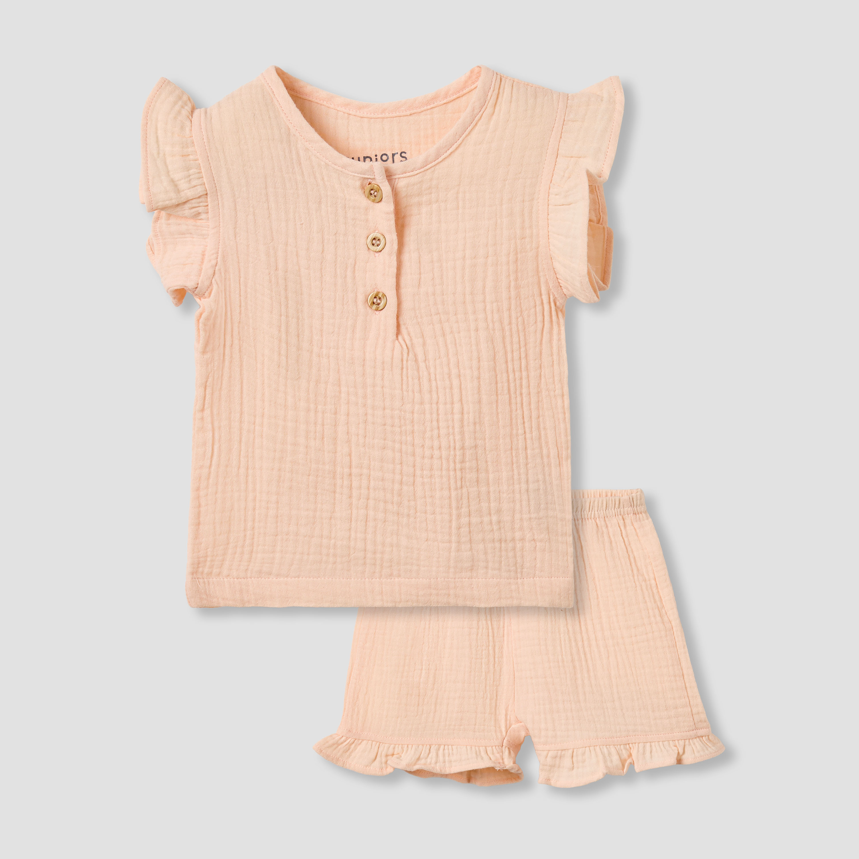 Juniors Cotton Round Neck Sleeveless Shorts Set with Ruffles-baby-girls-clothing-nightwear-pyjamasets-image-2