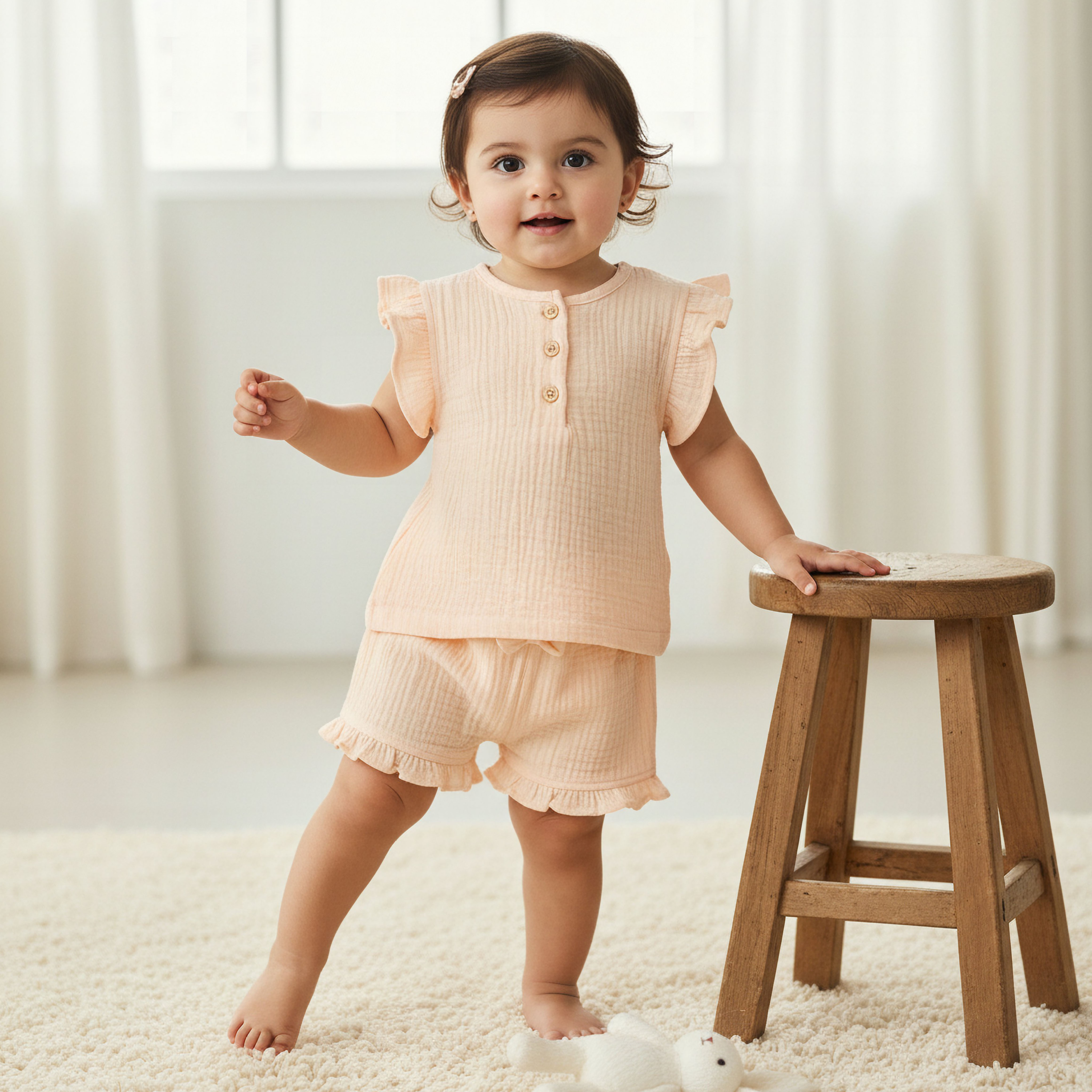 Juniors Cotton Round Neck Sleeveless Shorts Set with Ruffles-baby-girls-clothing-nightwear-pyjamasets-image-1