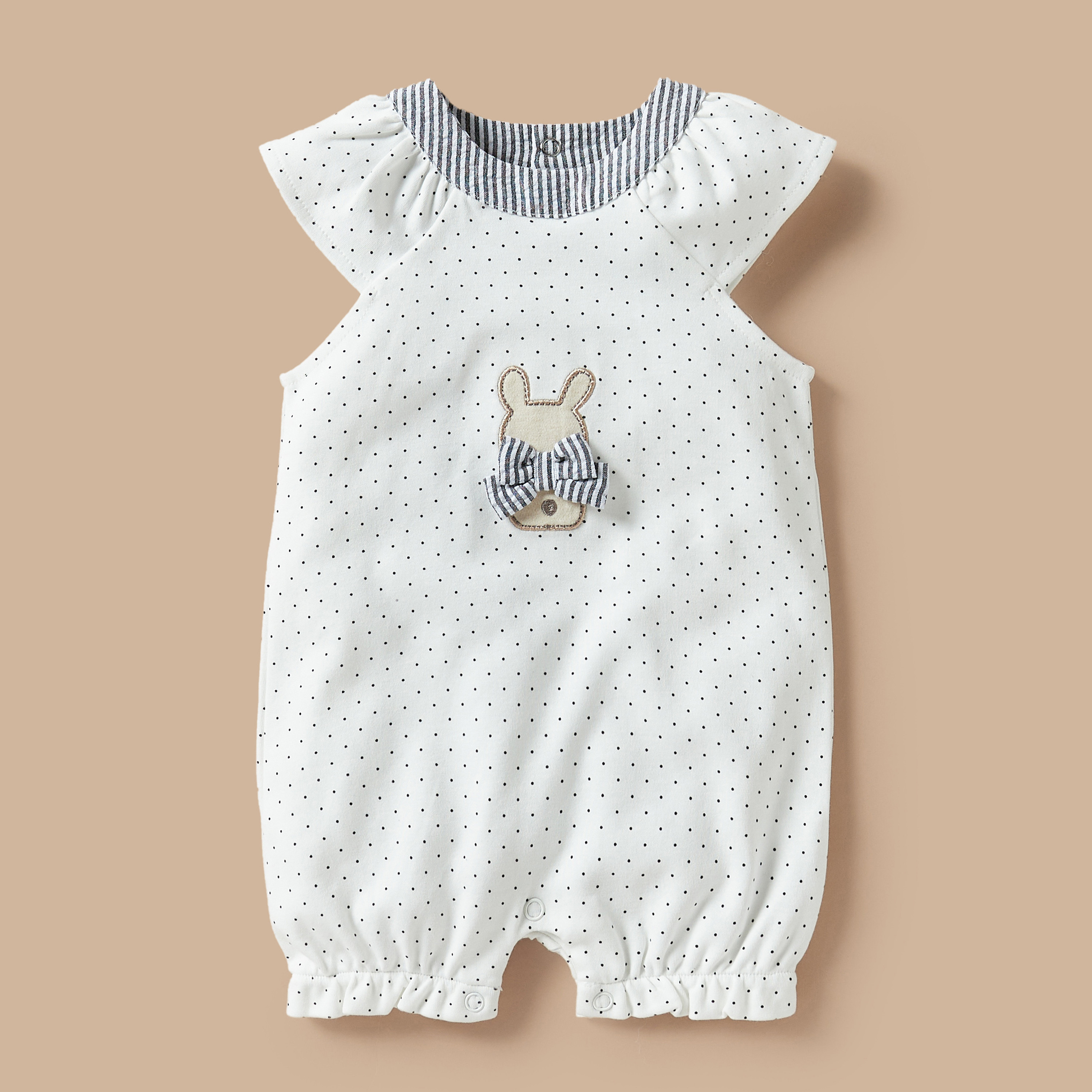 Juniors Bunny Applique Romper with Round Neck and Snap Button Closure-baby-girls-clothing-rompers-image-1
