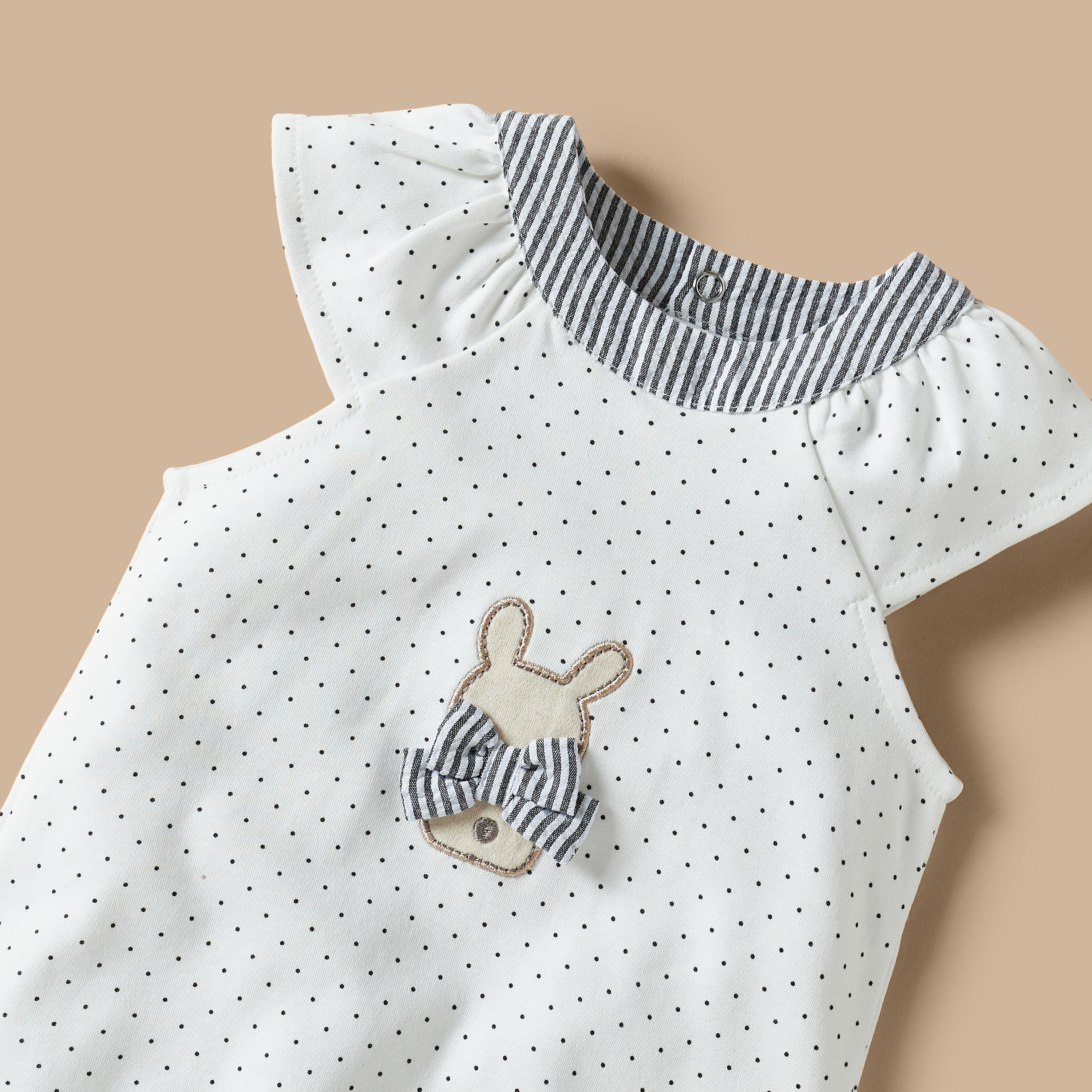 Juniors Bunny Applique Romper with Round Neck and Snap Button Closure-baby-girls-clothing-rompers-image-3
