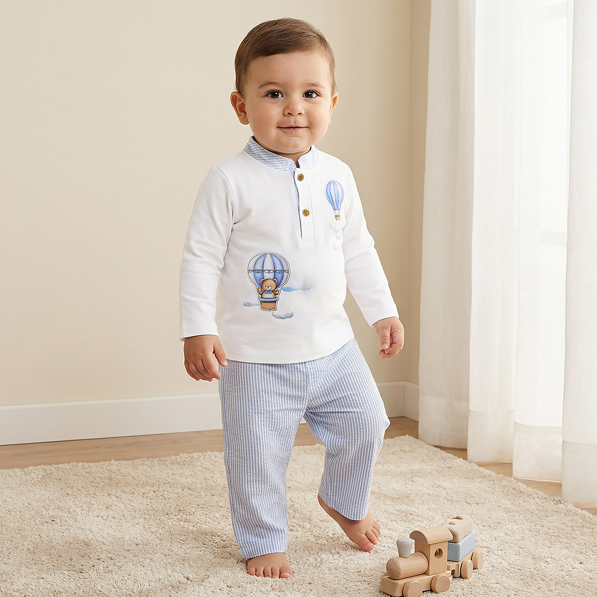 Giggles Cotton Mandarin Collar Long Sleeve Pyjama Set with Print-baby-boys-clothing-nightwear-pyjamasets-image-2