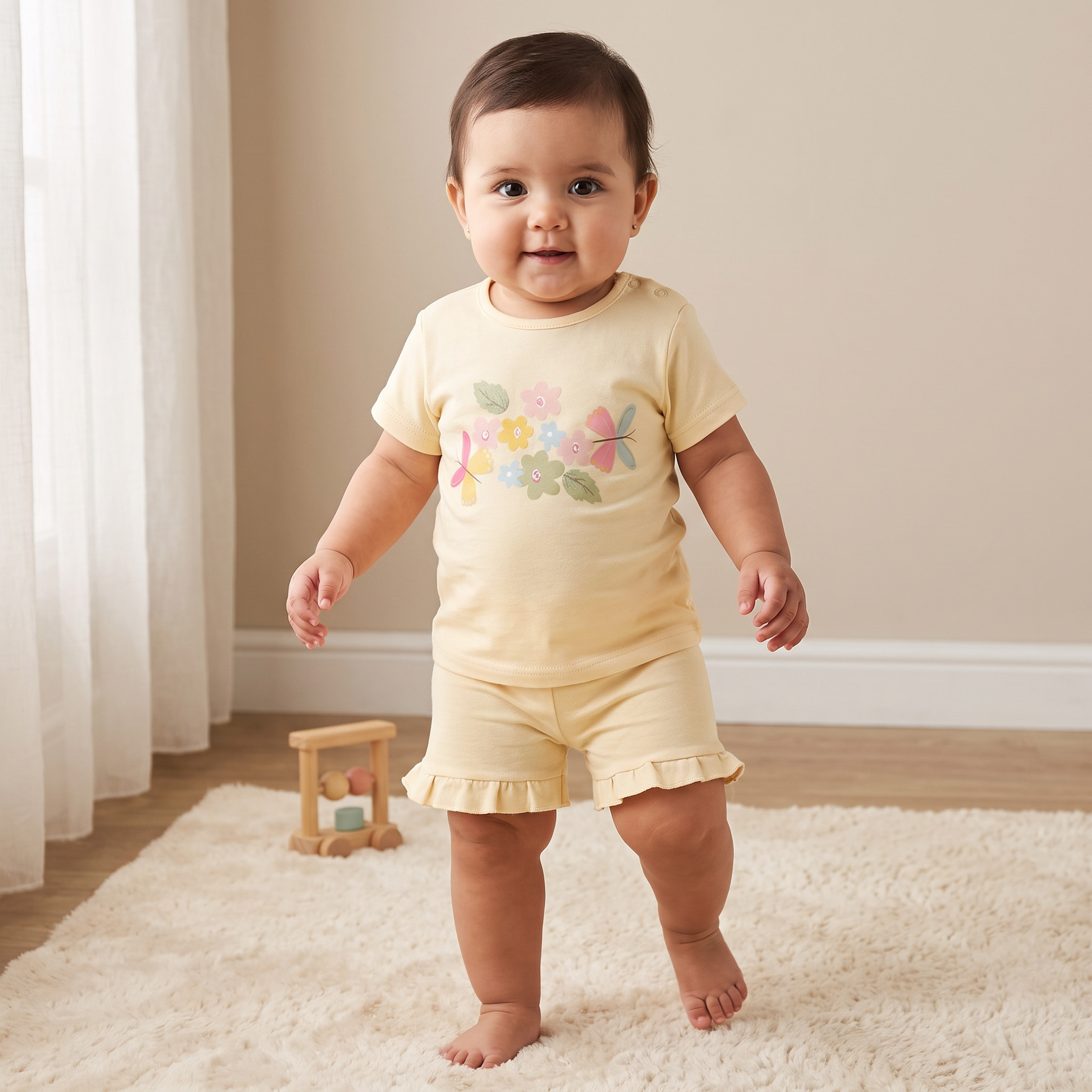 Juniors Cotton Crew Neck Short Sleeves Shorts Set with Floral Print-baby-girls-clothing-setsandcoords-image-1