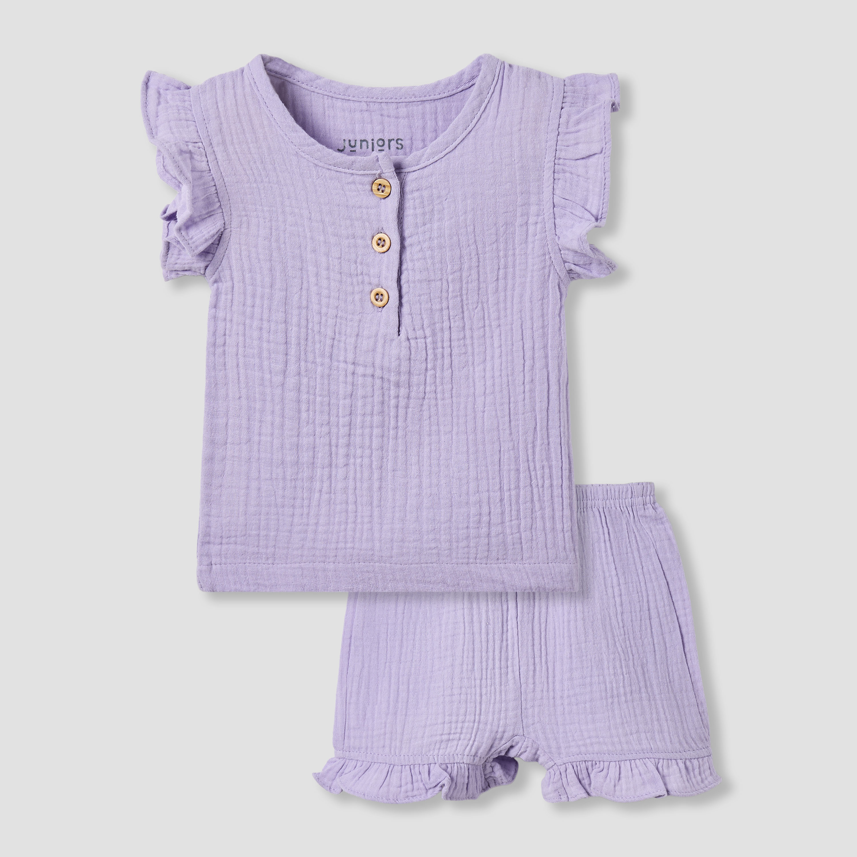 Juniors Cotton Round Neck Cap Sleeves T-shirt and Shorts Set with Ruffles-baby-girls-clothing-nightwear-pyjamasets-image-1