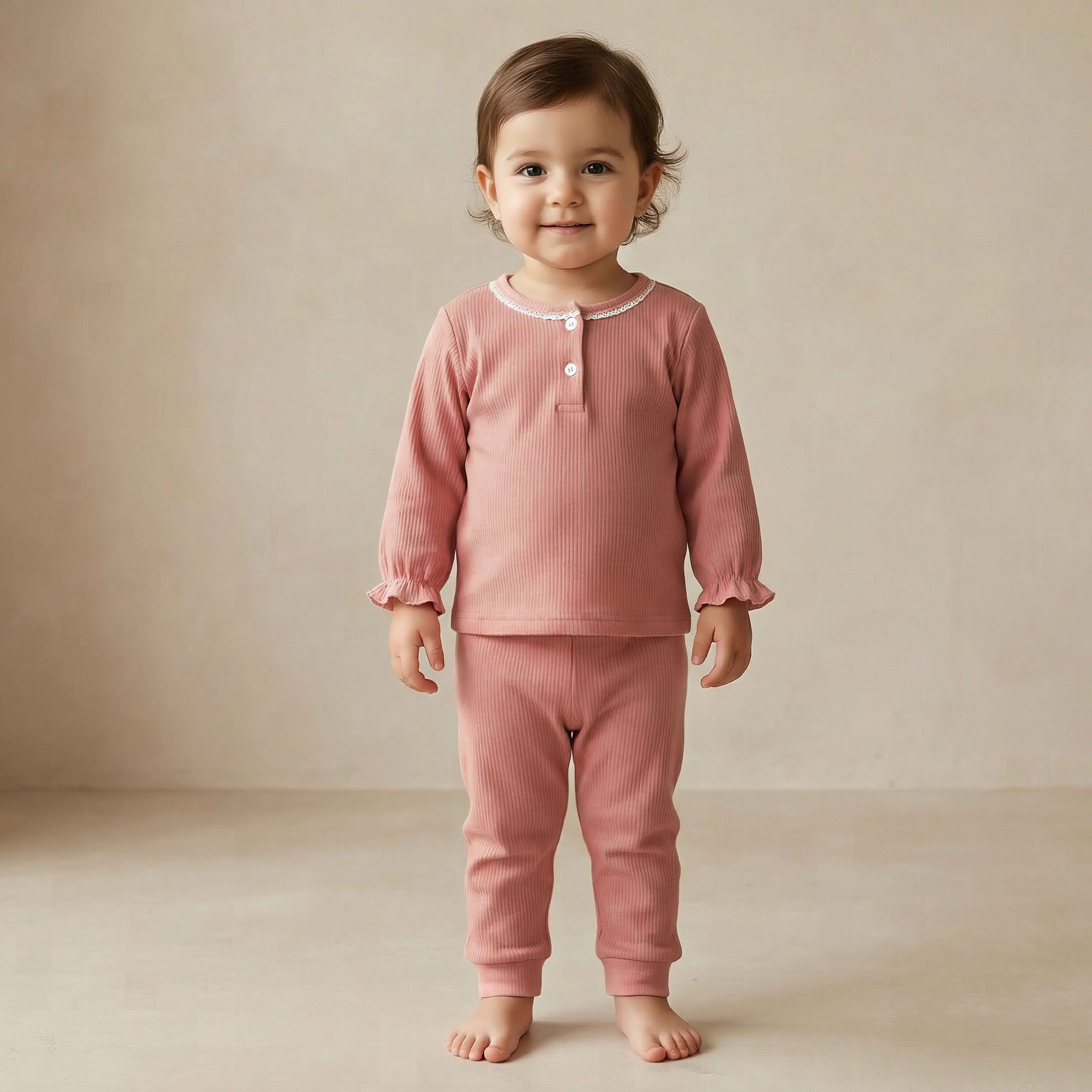 Giggles Henley Neck Long Sleeves Pyjama Set with Lace Trim-baby-girls-clothing-nightwear-pyjamasets-image-1