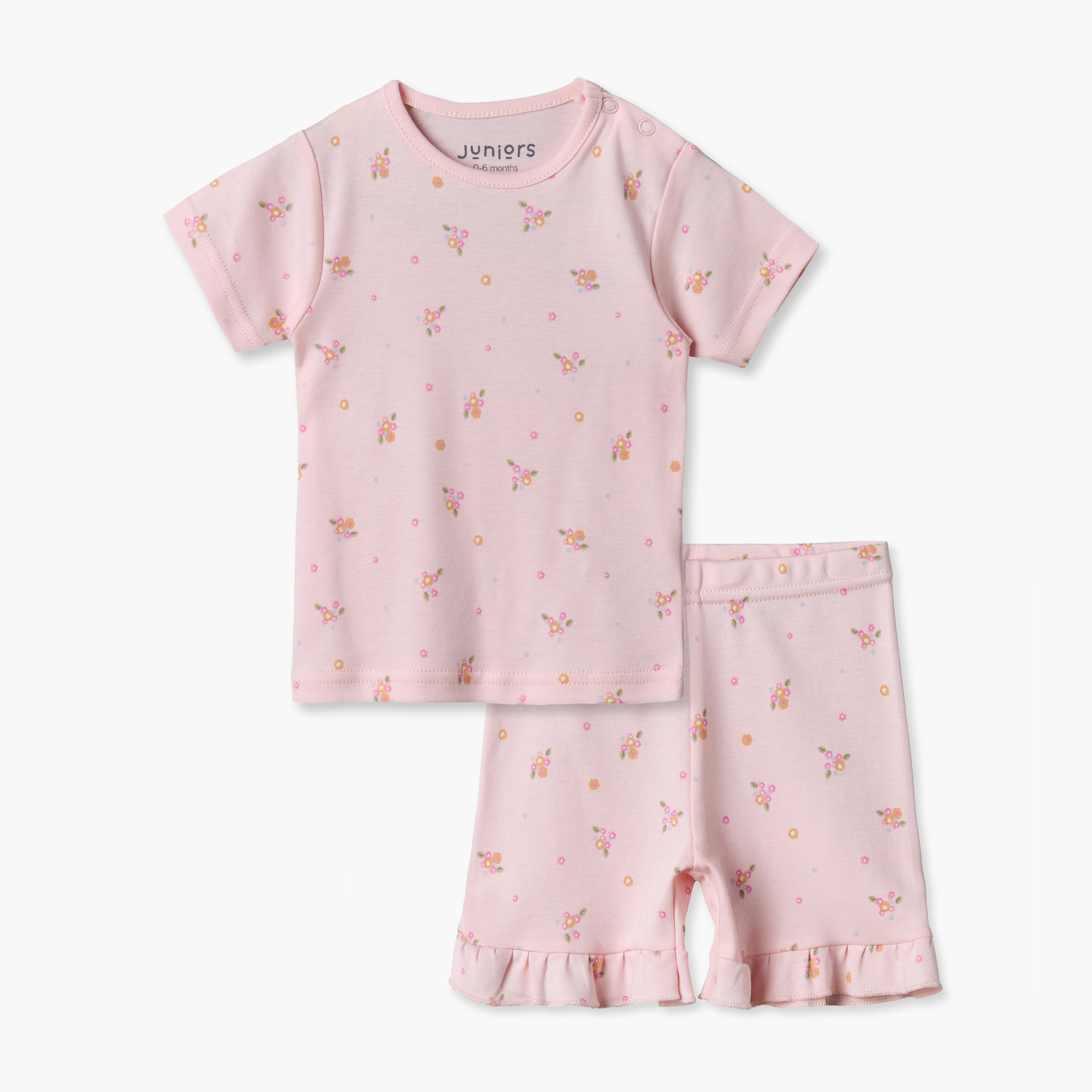 Juniors Cotton Crew Neck Short Sleeves Shorts Set with Floral Print-baby-girls-clothing-nightwear-pyjamasets-image-1