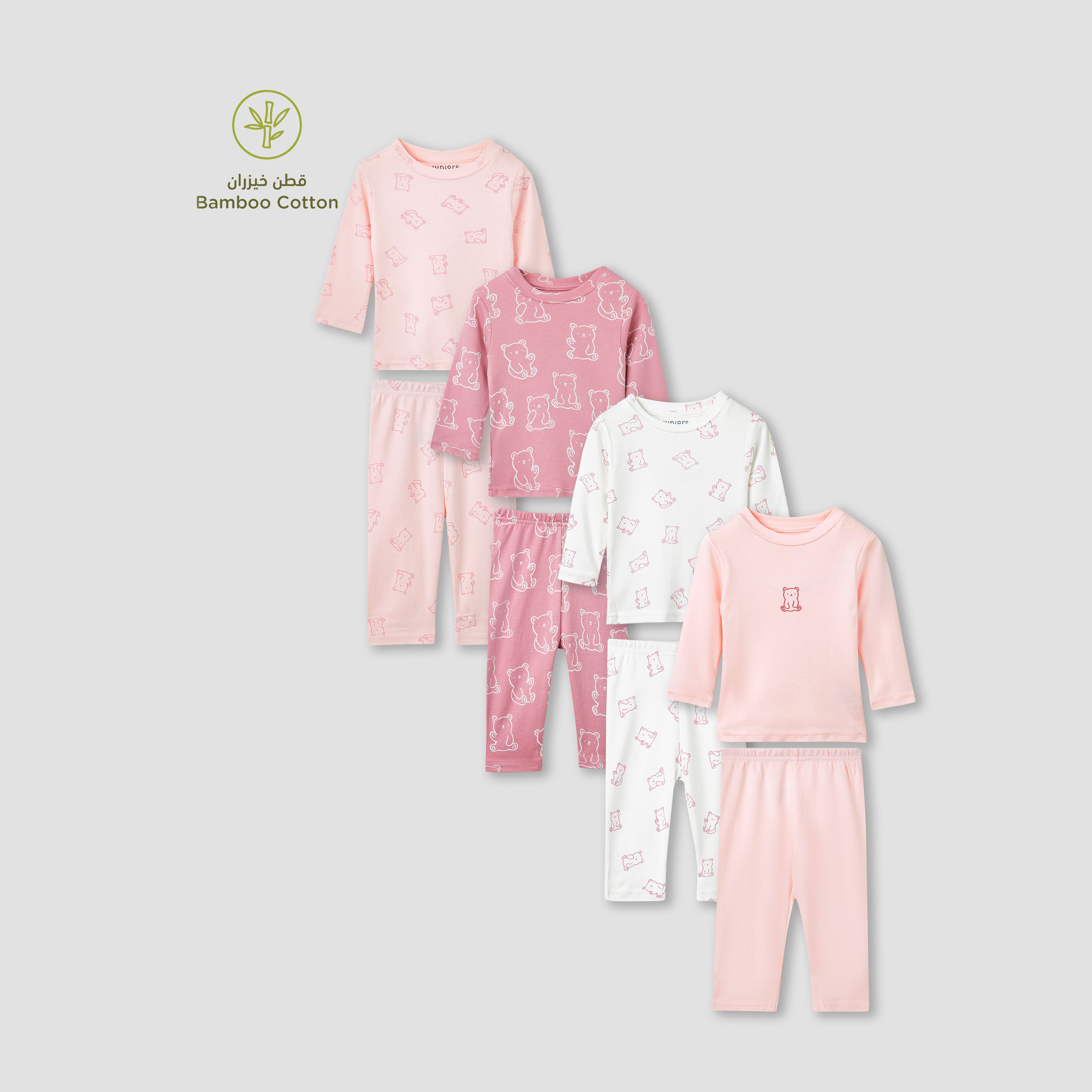 Juniors Bear Print T-shirts and Pyjamas - Set of 4-baby-girls-clothing-nightwear-pyjamasets-image-1