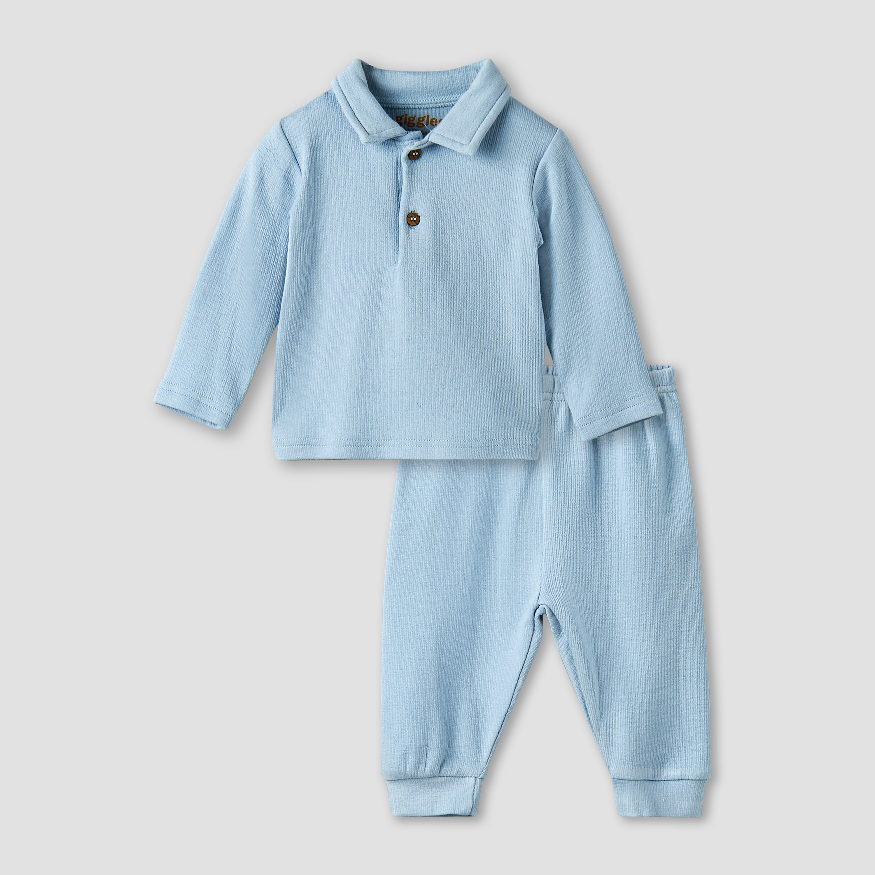 Giggles Collared Long Sleeves Pyjama Set with Ribbed Texture-baby-boys-clothing-nightwear-pyjamasets-image-2