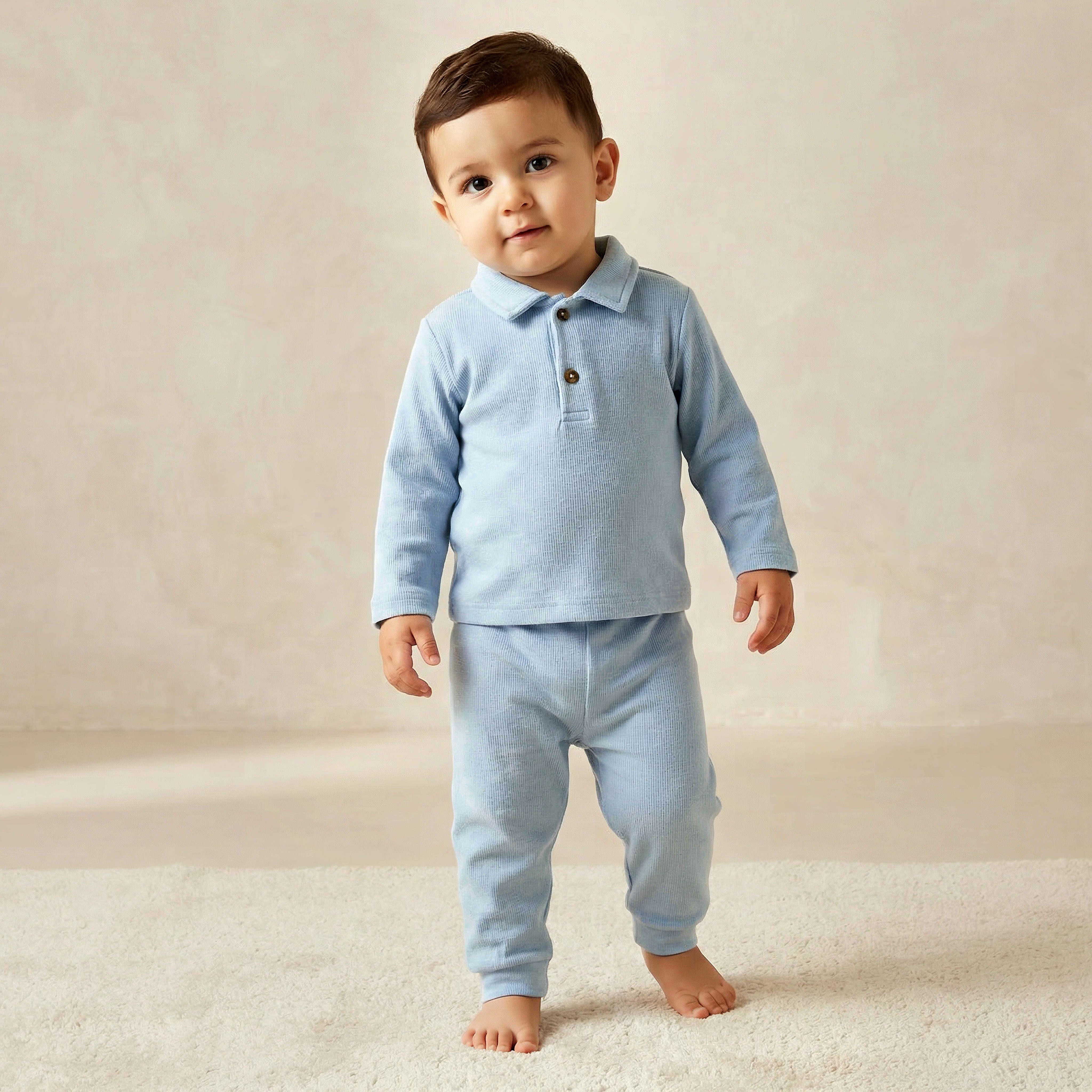 Giggles Collared Long Sleeves Pyjama Set with Ribbed Texture-baby-boys-clothing-nightwear-pyjamasets-image-1