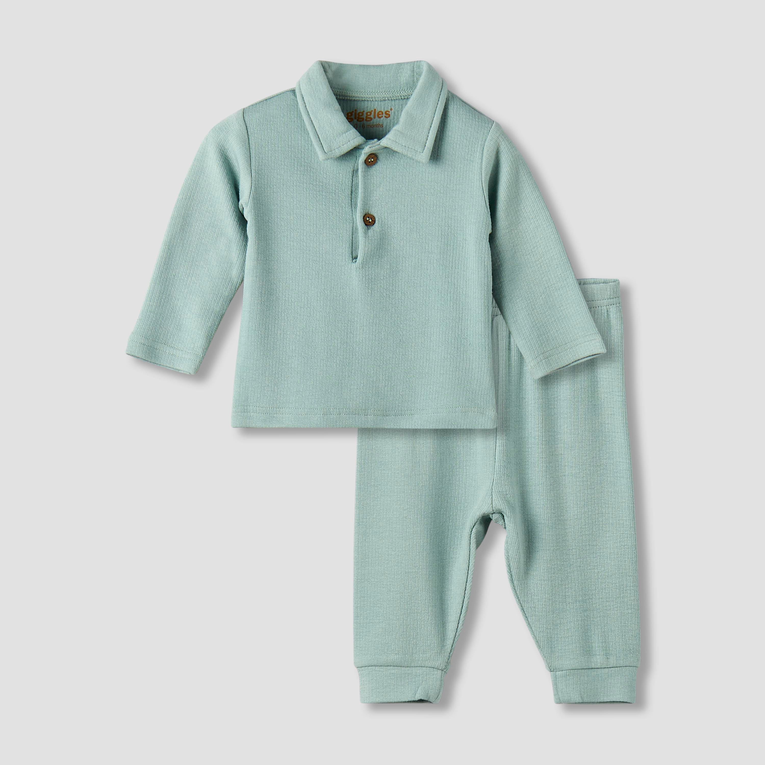 Giggles Collared Long Sleeves Pyjama Set with Ribbed Texture-baby-boys-clothing-nightwear-pyjamasets-image-2