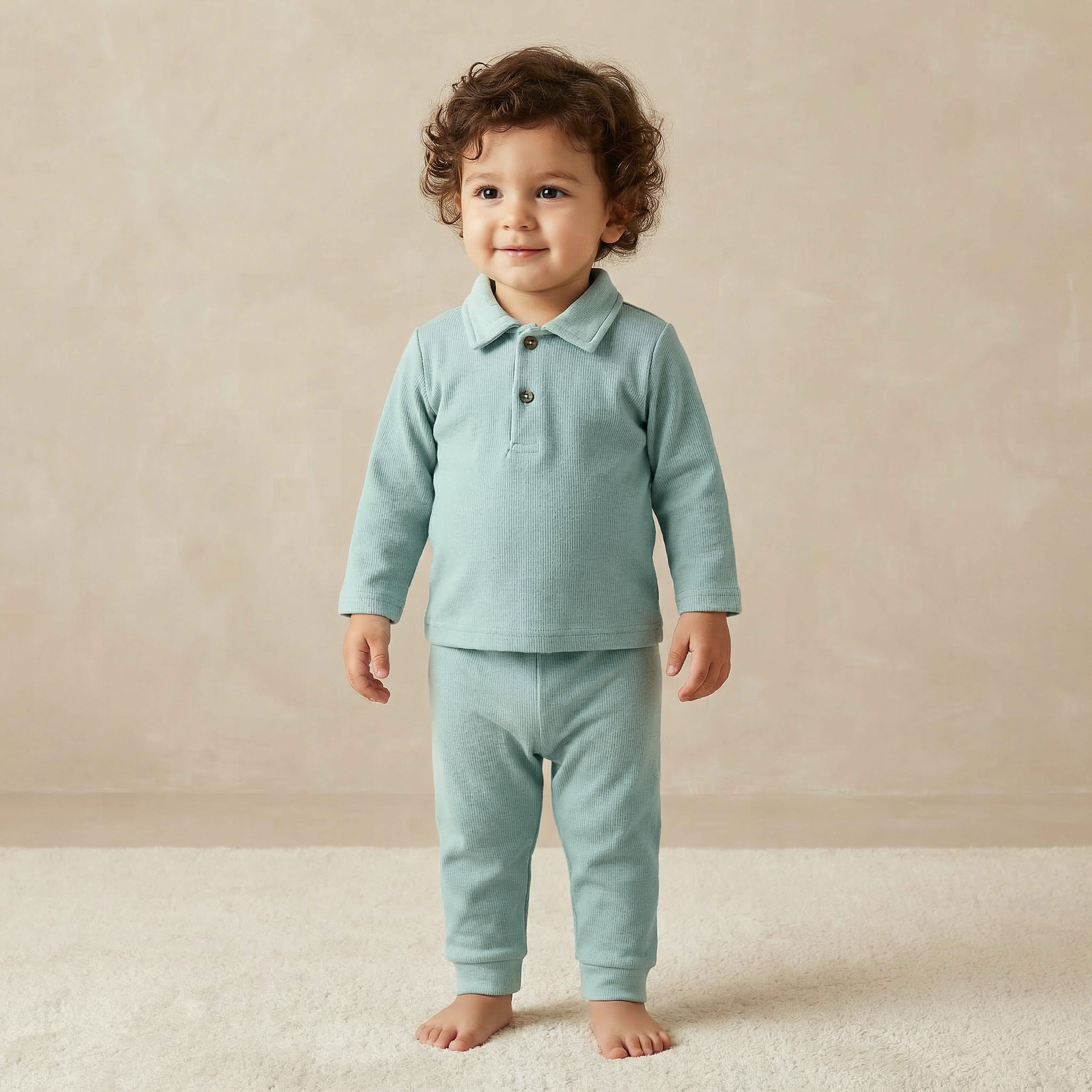 Giggles Collared Long Sleeves Pyjama Set with Ribbed Texture-baby-boys-clothing-nightwear-pyjamasets-image-1