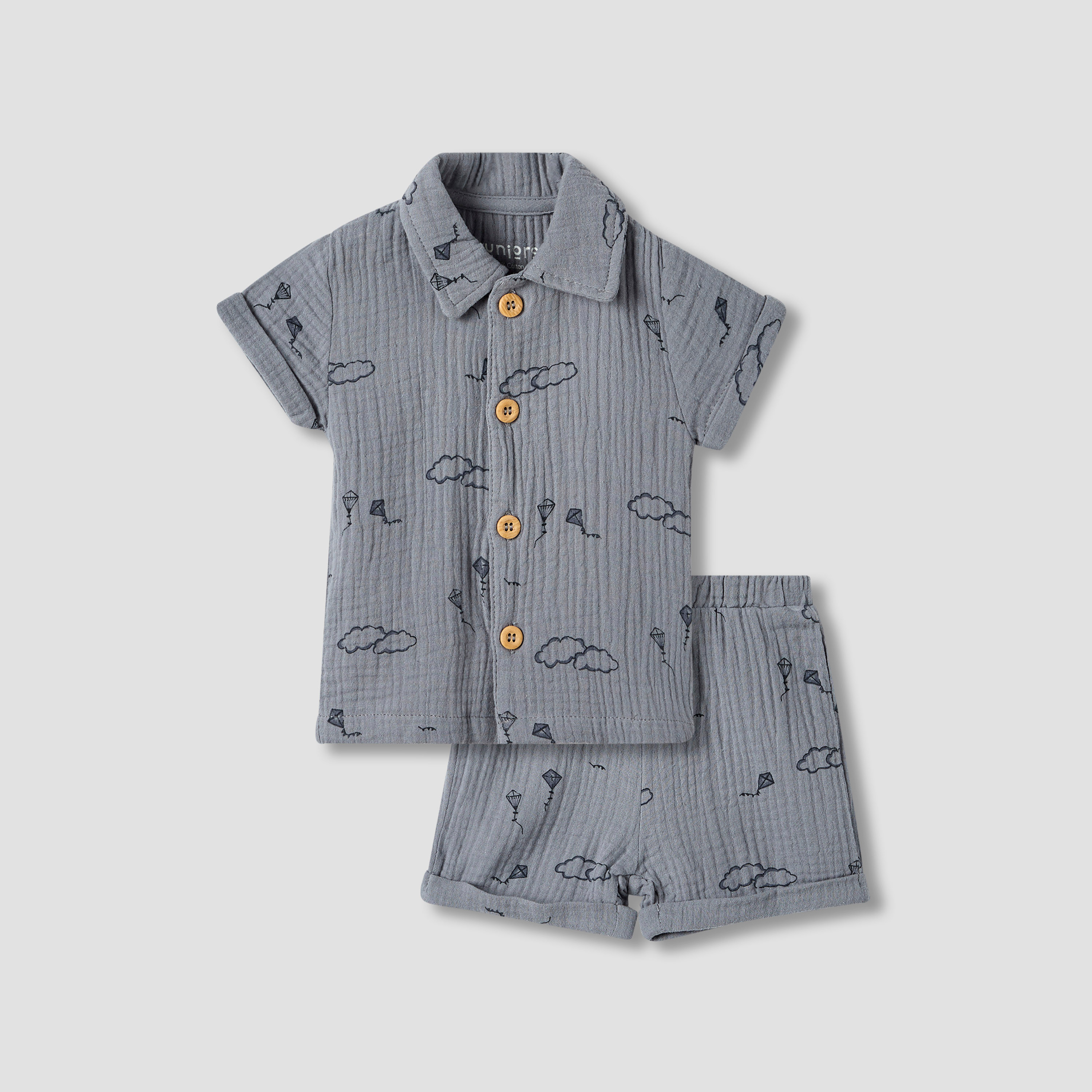 طقم قميص وشورت قطن موسيلين للولاد بطبعات مرحة وأكمام قصيرة وياقة من جونيورز-baby-boys-clothing-setsandcoords-image-1