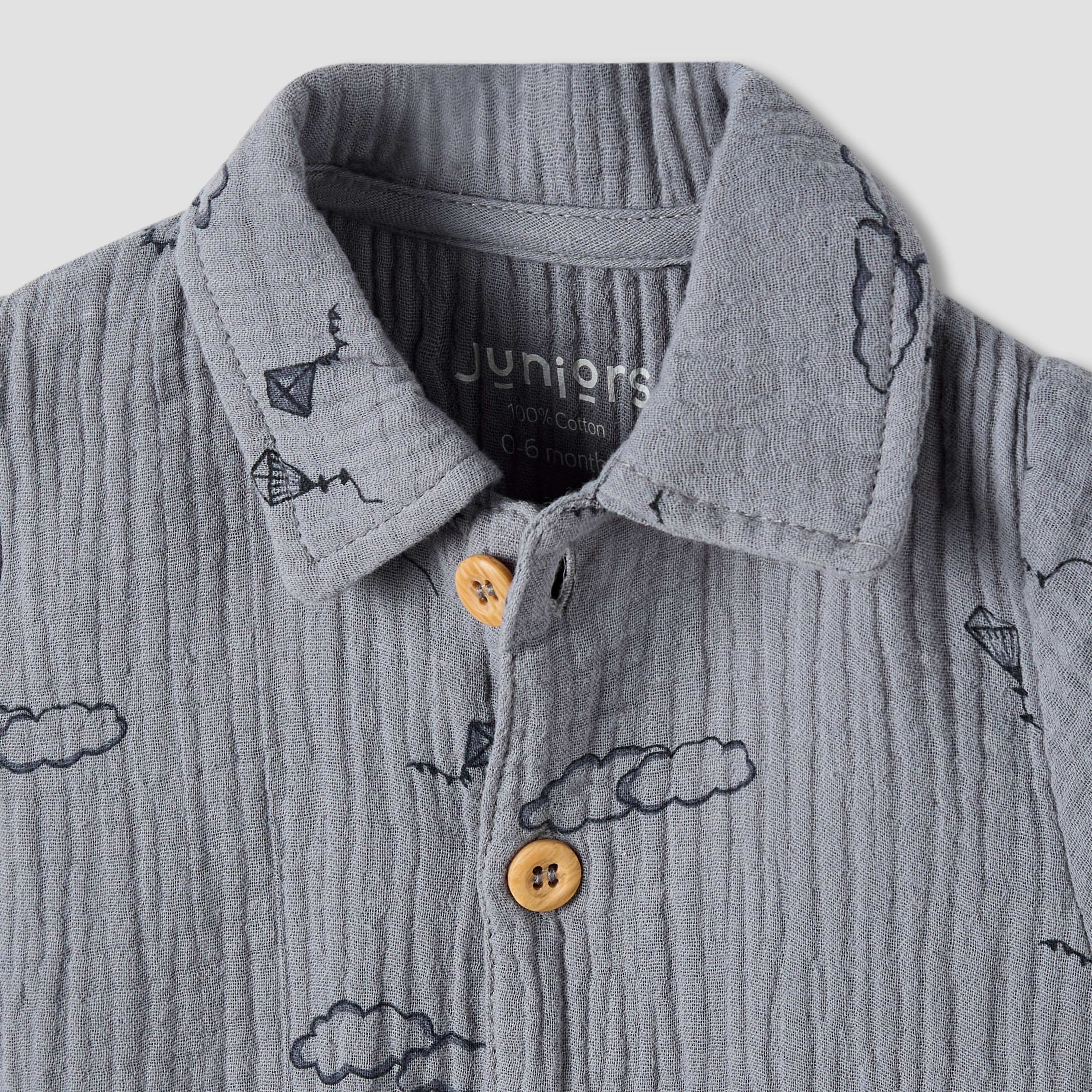 طقم قميص وشورت قطن موسيلين للولاد بطبعات مرحة وأكمام قصيرة وياقة من جونيورز-baby-boys-clothing-setsandcoords-image-4