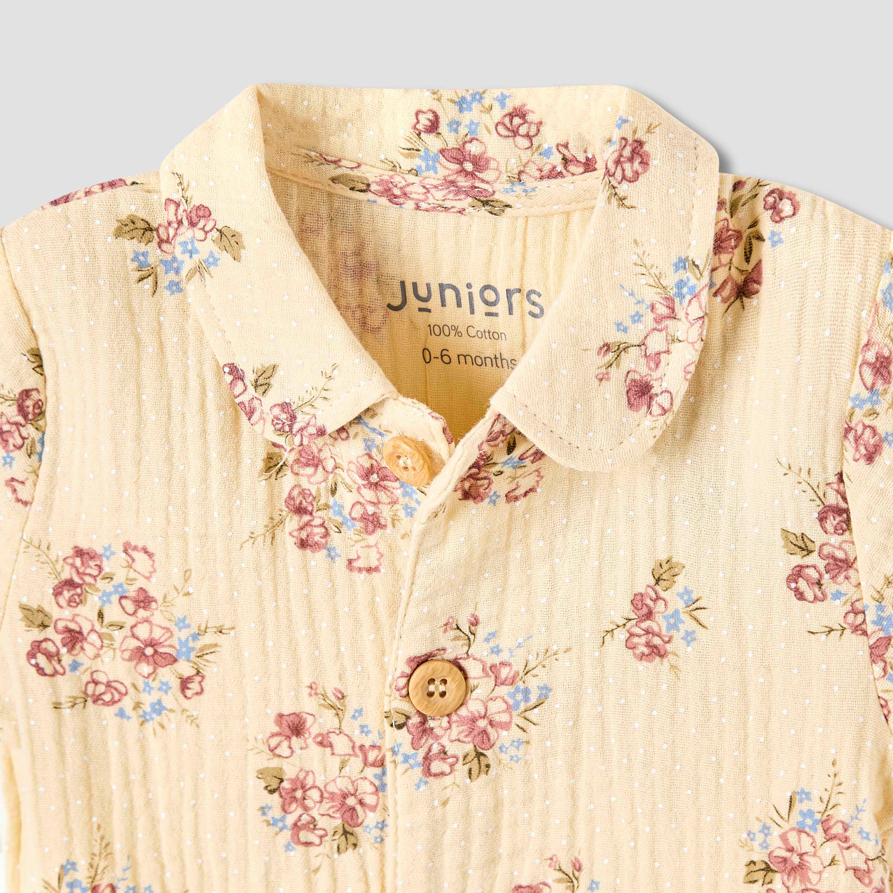 طقم شورت وقميص قطن بأكمام قصيرة وياقة عادية وطبعات زهرية للبنات من جونيورز-baby-girls-clothing-setsandcoords-image-4