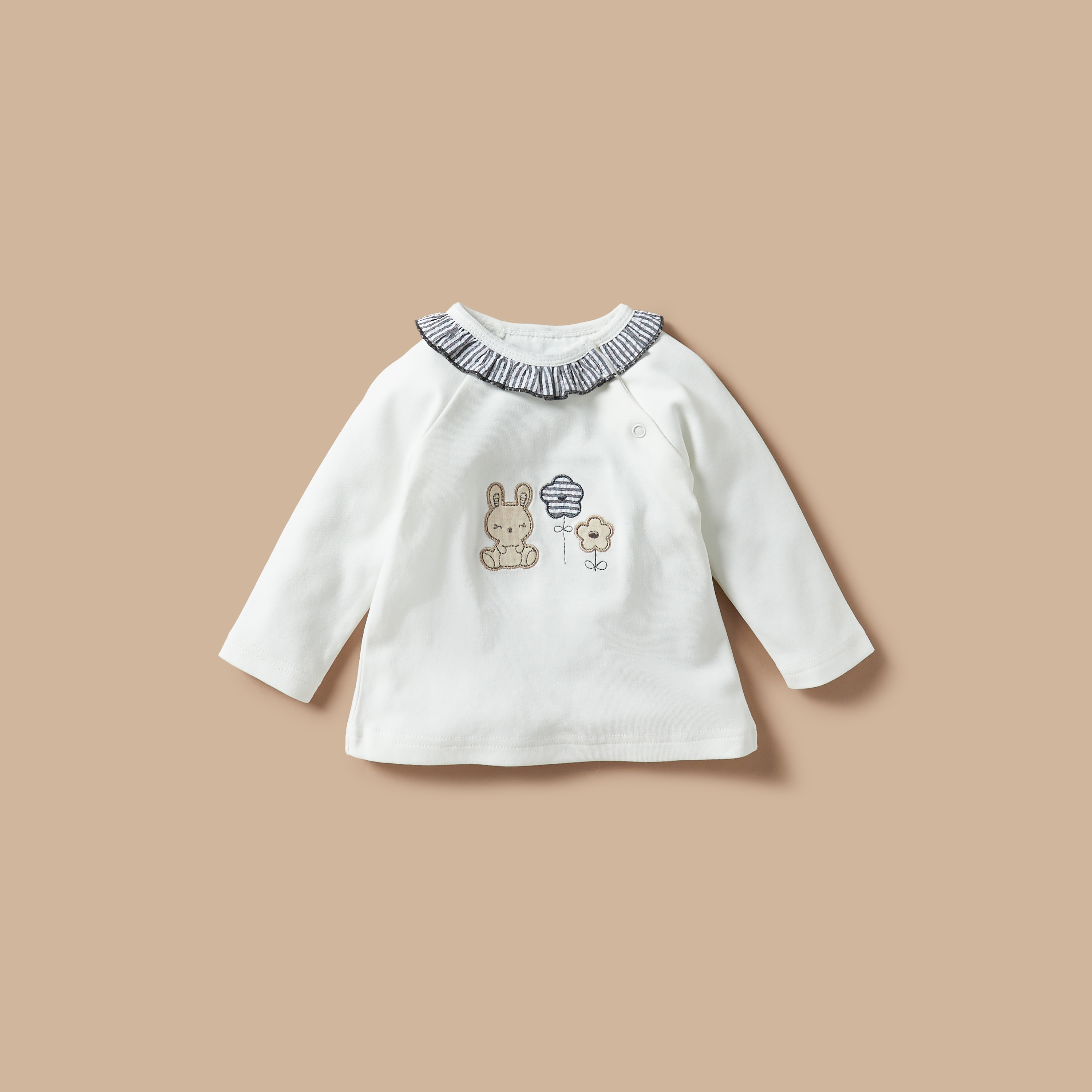 طقم بنطلون بيجاما وتيشيرت بأكمام طويلة وتطريزات زهور وأرنب من جونيورز-baby-girls-clothing-nightwear-pyjamasets-image-2