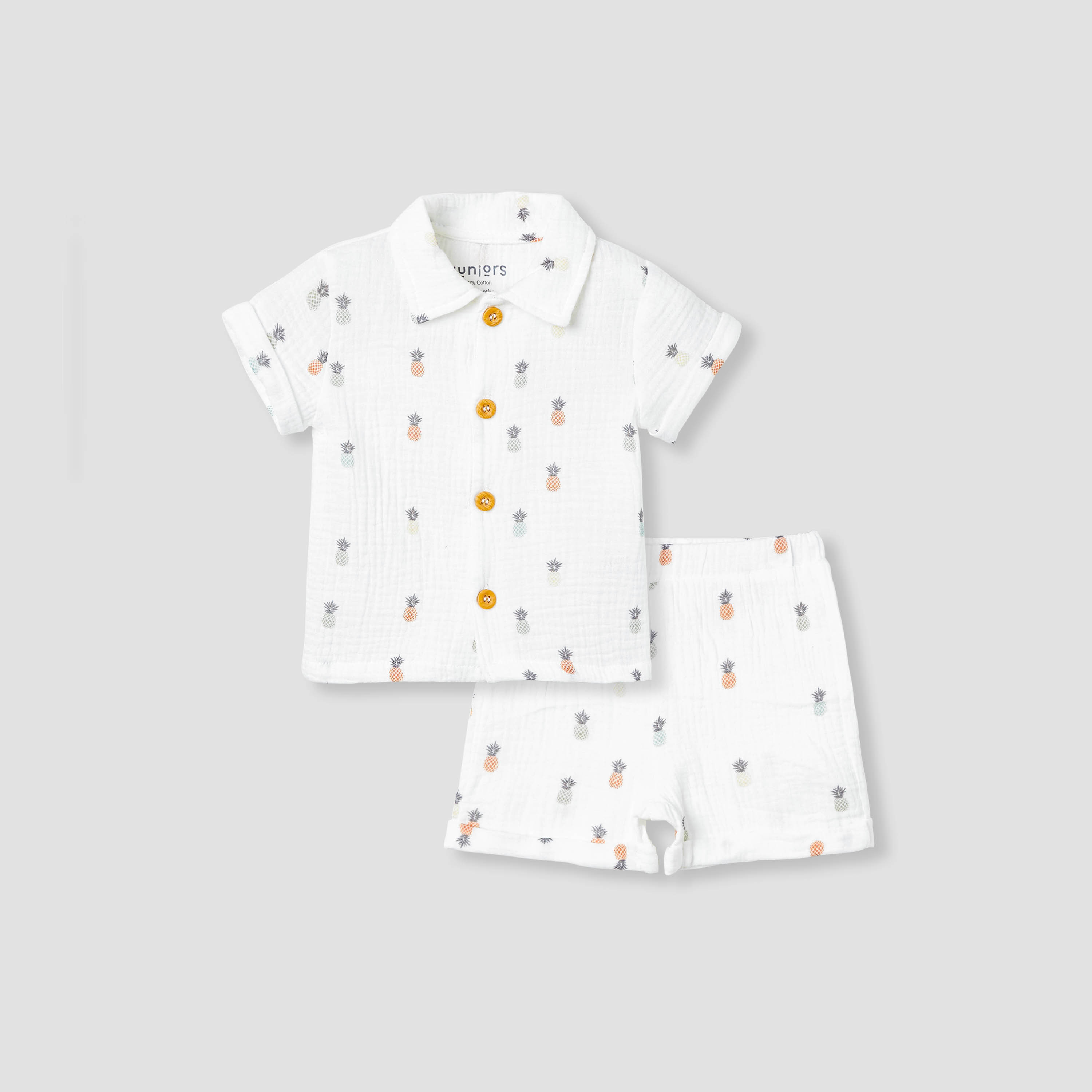 Juniors Boys Shirt and Shorts Set with Pineapple Print - Cotton - Short Sleeves - Collar-baby-boys-clothing-setsandcoords-image-1