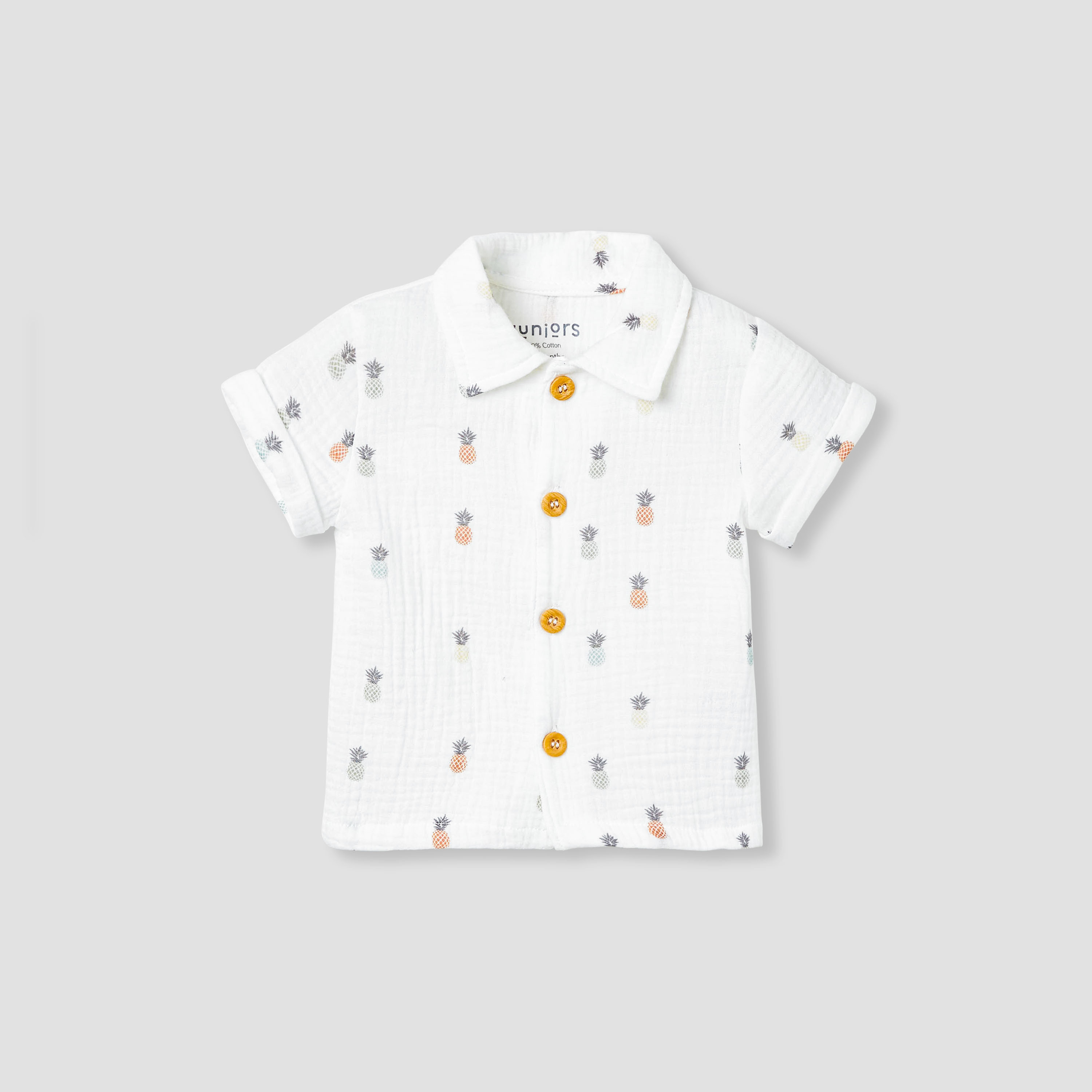 Juniors Boys Shirt and Shorts Set with Pineapple Print - Cotton - Short Sleeves - Collar-baby-boys-clothing-setsandcoords-image-2