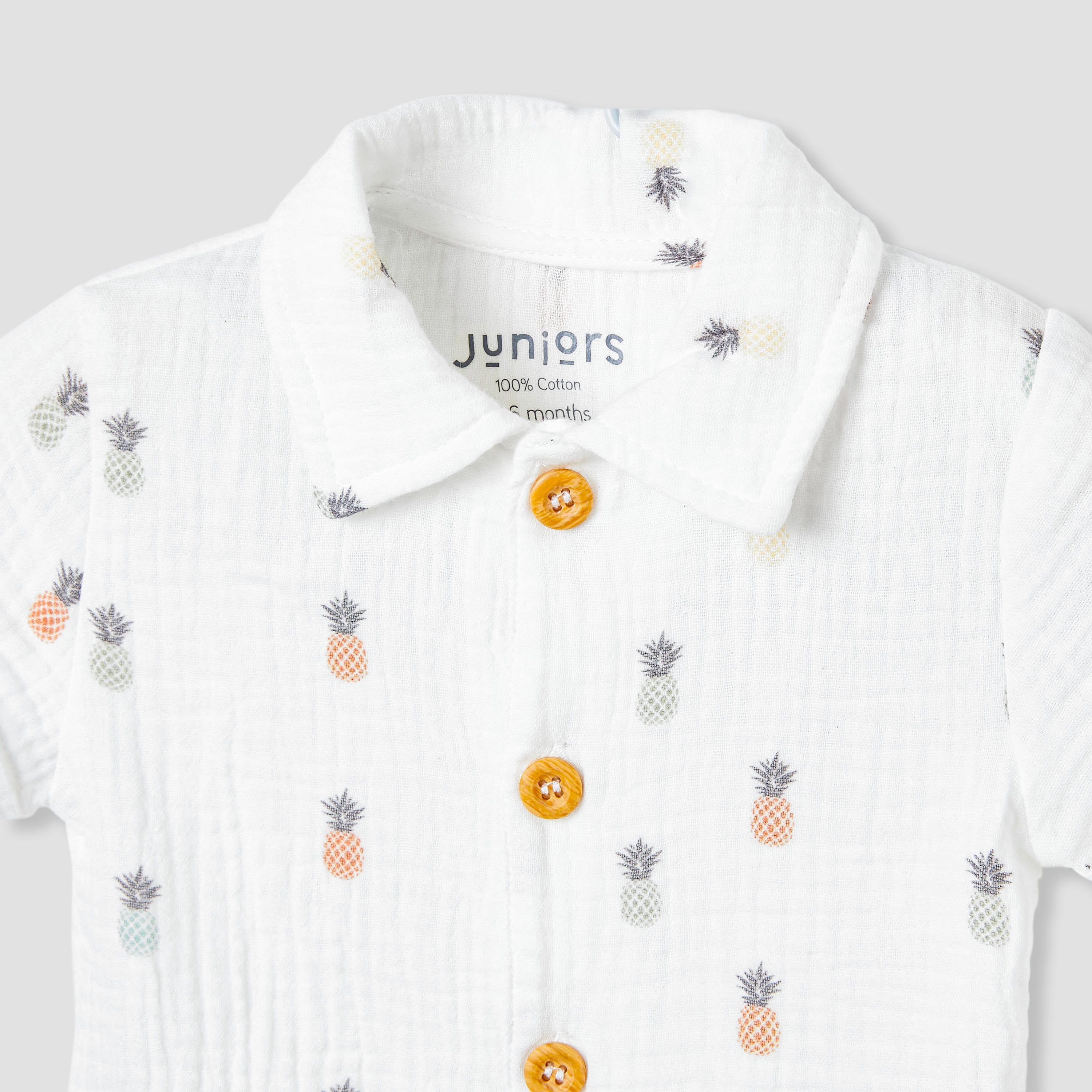Juniors Boys Shirt and Shorts Set with Pineapple Print - Cotton - Short Sleeves - Collar-baby-boys-clothing-setsandcoords-image-4