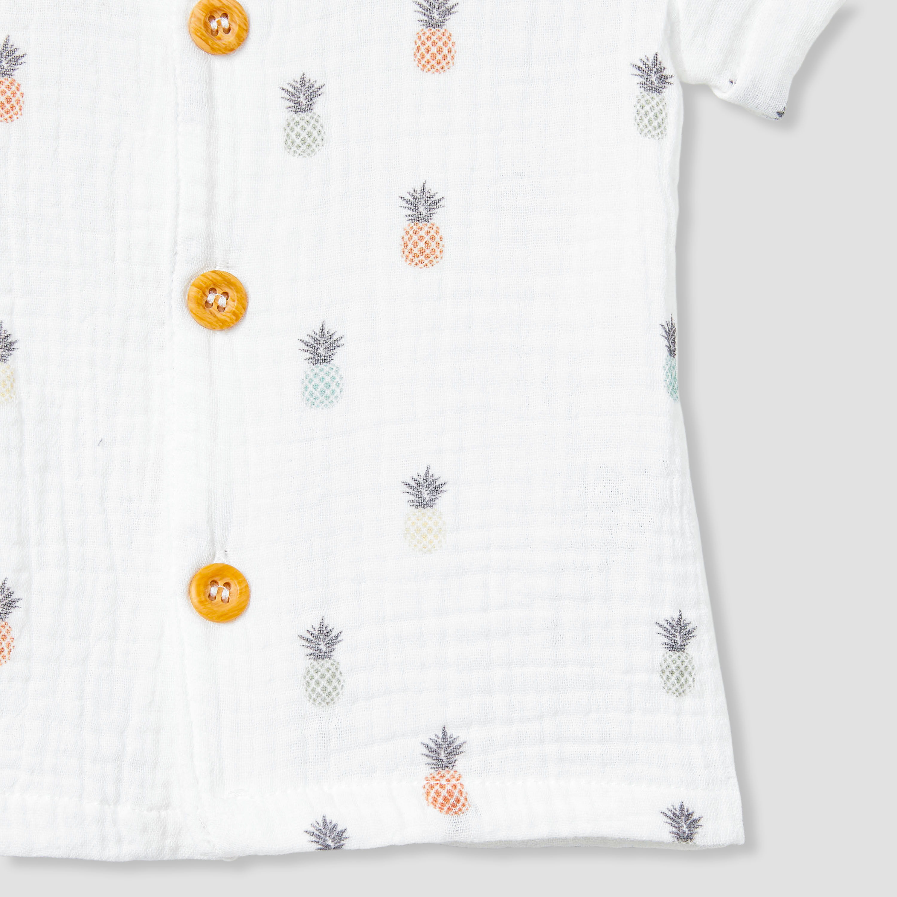 Juniors Boys Shirt and Shorts Set with Pineapple Print - Cotton - Short Sleeves - Collar-baby-boys-clothing-setsandcoords-image-5