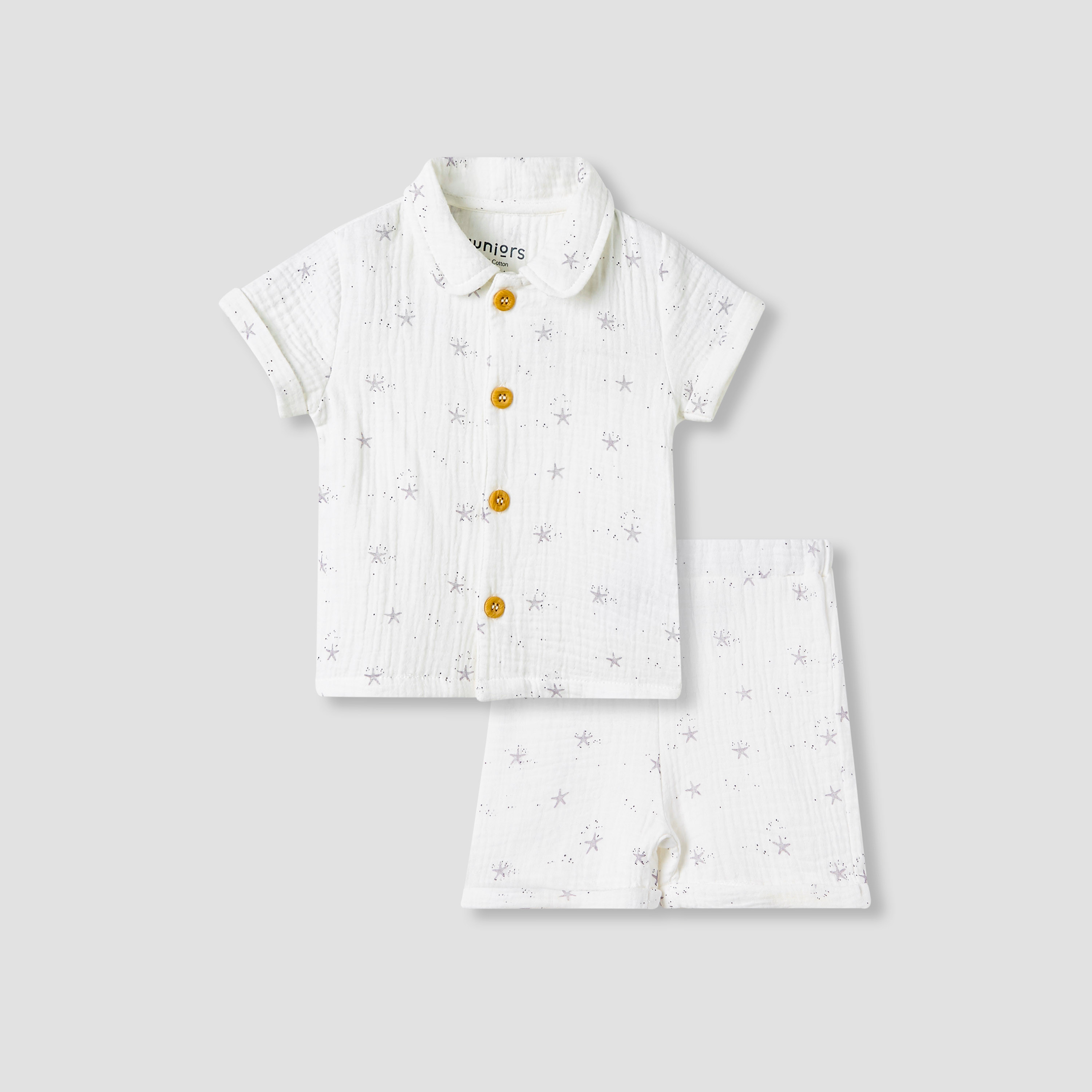 Juniors Girls Shirt and Shorts Set with Starfish Print - Muslin Cotton - Short Sleeves - Collar-baby-girls-clothing-setsandcoords-image-2
