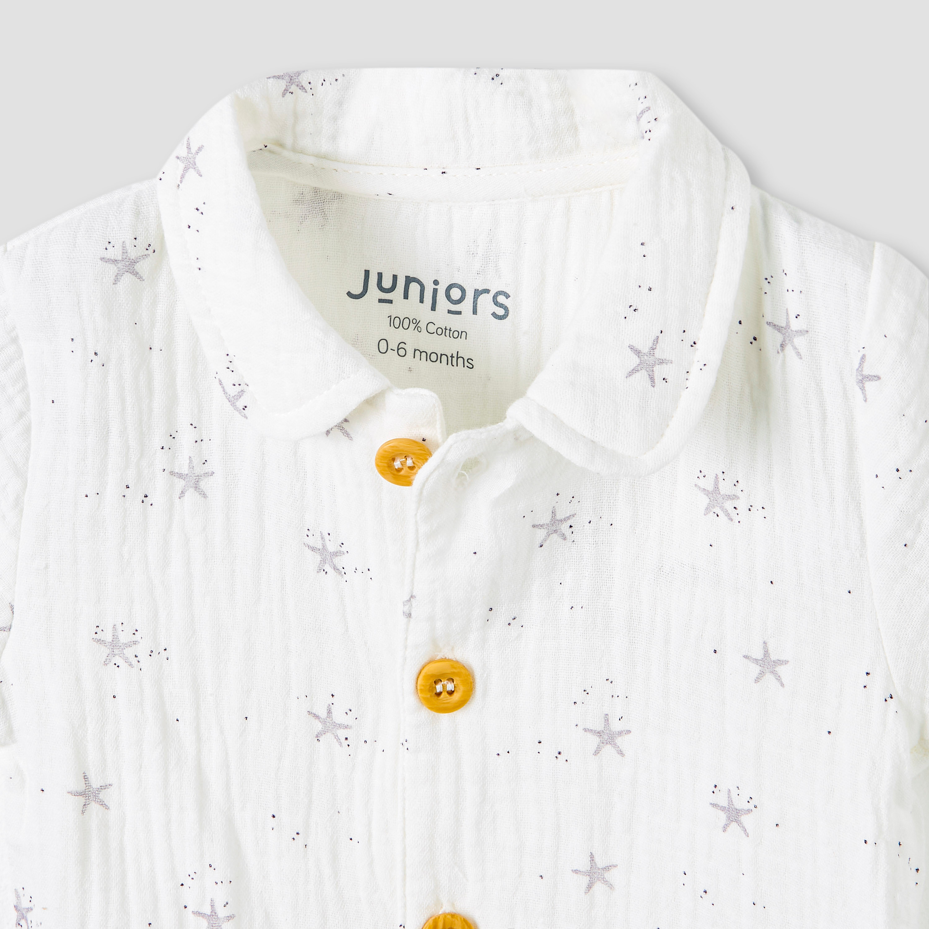 Juniors Girls Shirt and Shorts Set with Starfish Print - Muslin Cotton - Short Sleeves - Collar-baby-girls-clothing-setsandcoords-image-5