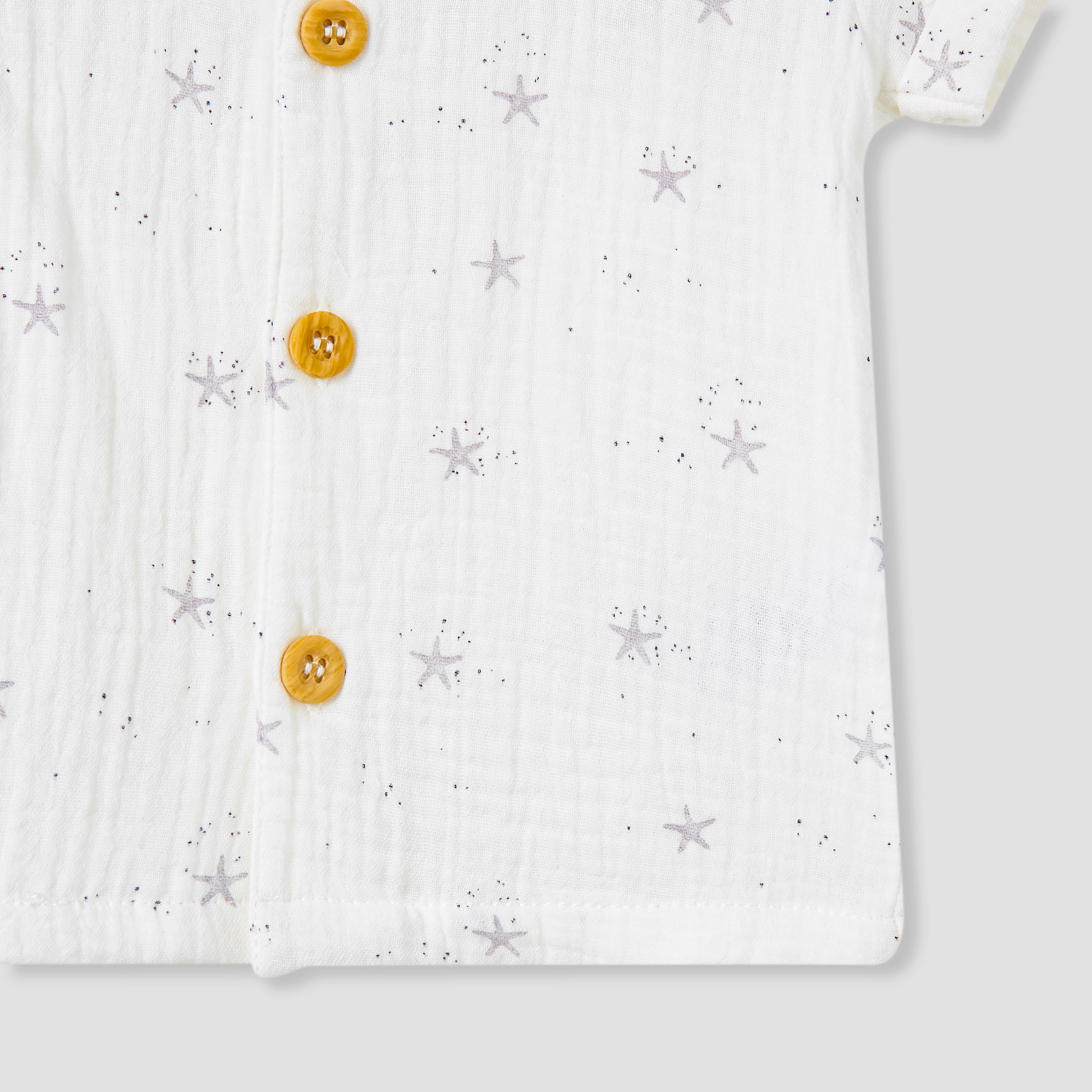 Juniors Girls Shirt and Shorts Set with Starfish Print - Muslin Cotton - Short Sleeves - Collar-baby-girls-clothing-setsandcoords-image-6