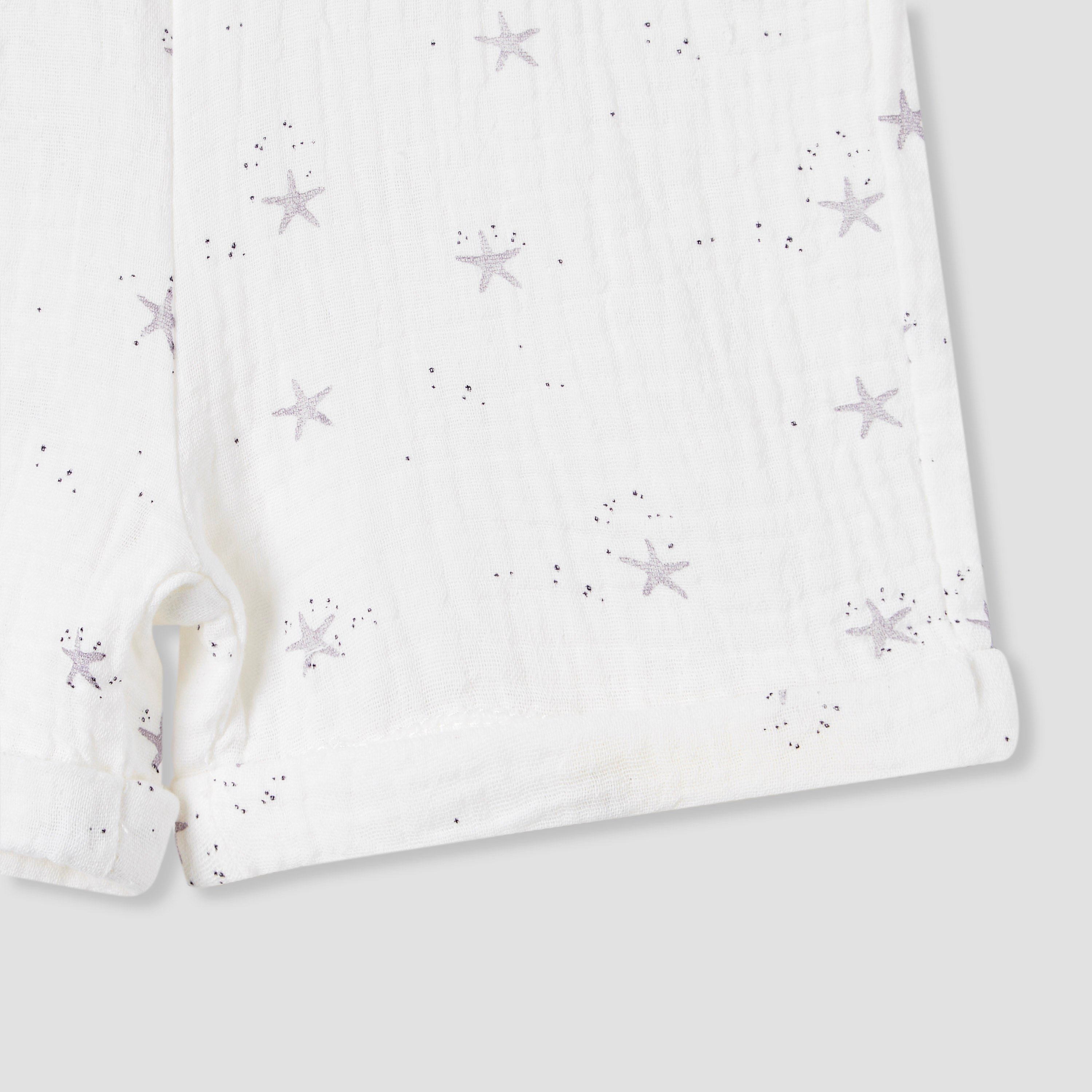 Juniors Girls Shirt and Shorts Set with Starfish Print - Muslin Cotton - Short Sleeves - Collar-baby-girls-clothing-setsandcoords-image-8