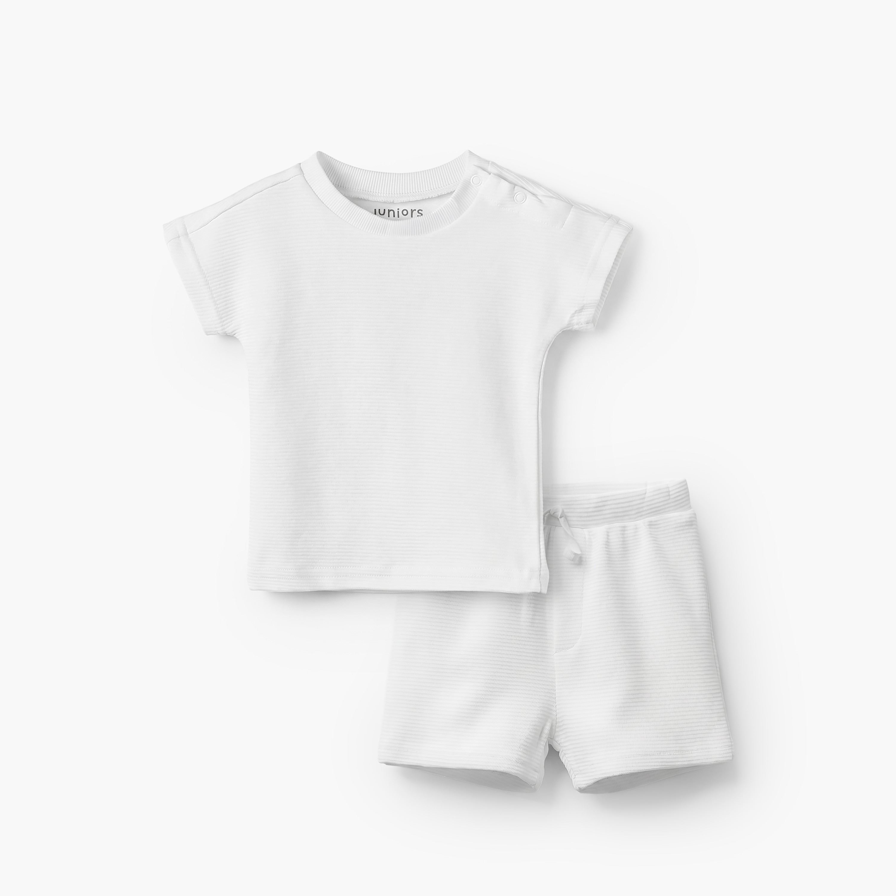 Juniors Crew Neck Short Sleeves T-shirt and Shorts Set with Textured Design-baby-boys-clothing-setsandcoords-image-2