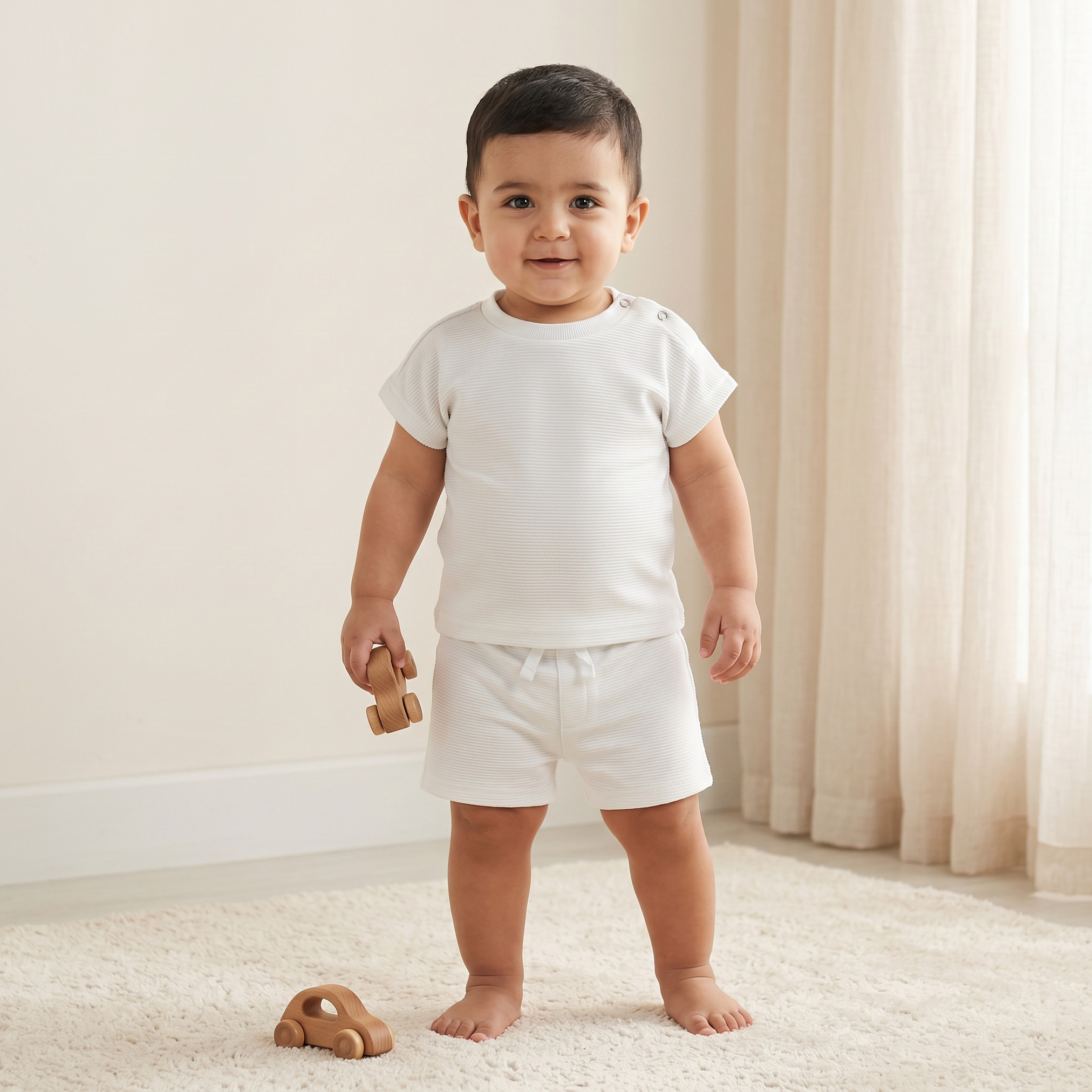 Juniors Crew Neck Short Sleeves T-shirt and Shorts Set with Textured Design-baby-boys-clothing-setsandcoords-image-1