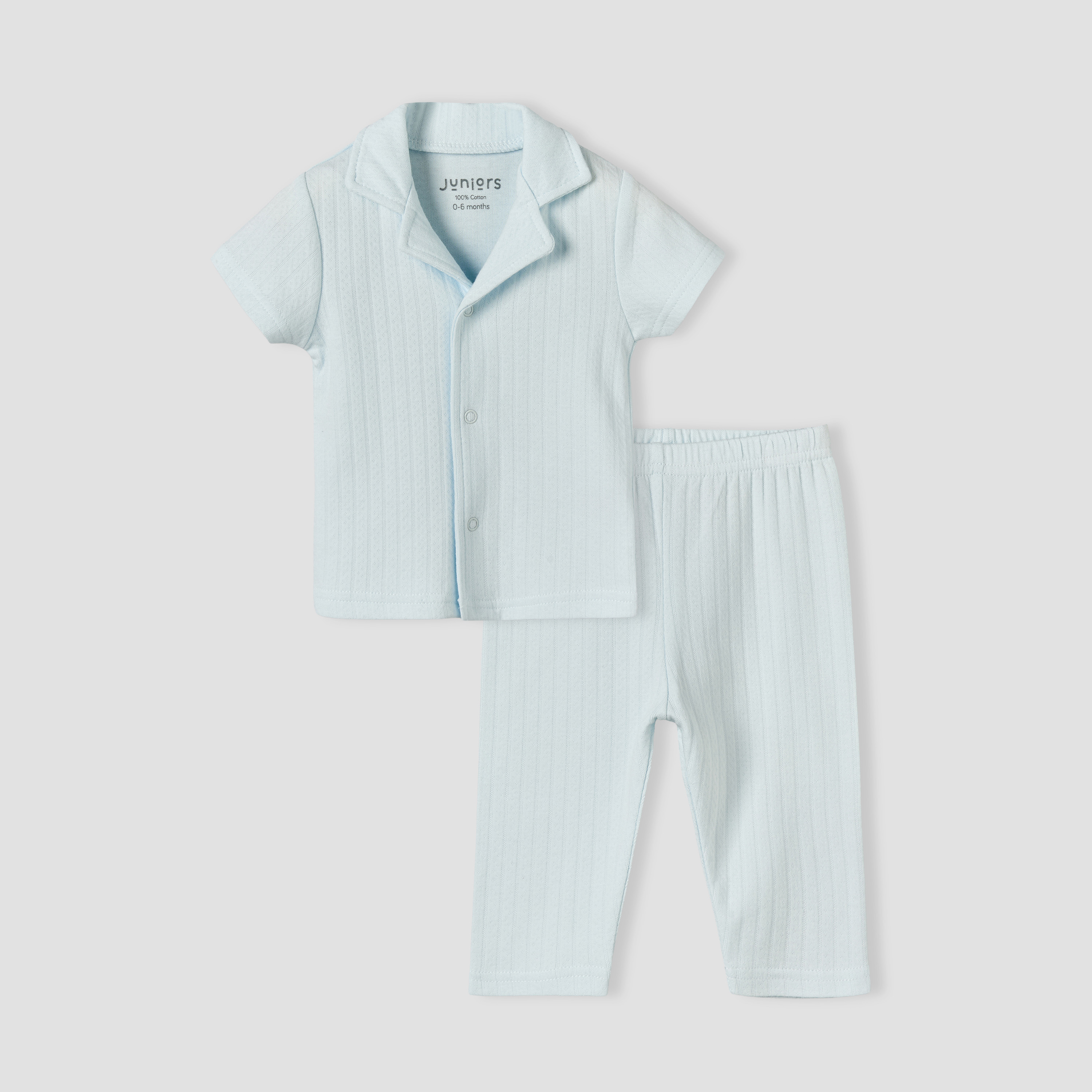 Juniors Cotton Collared Short Sleeves Pyjama Set with Textured Design-baby-boys-clothing-nightwear-pyjamasets-image-2
