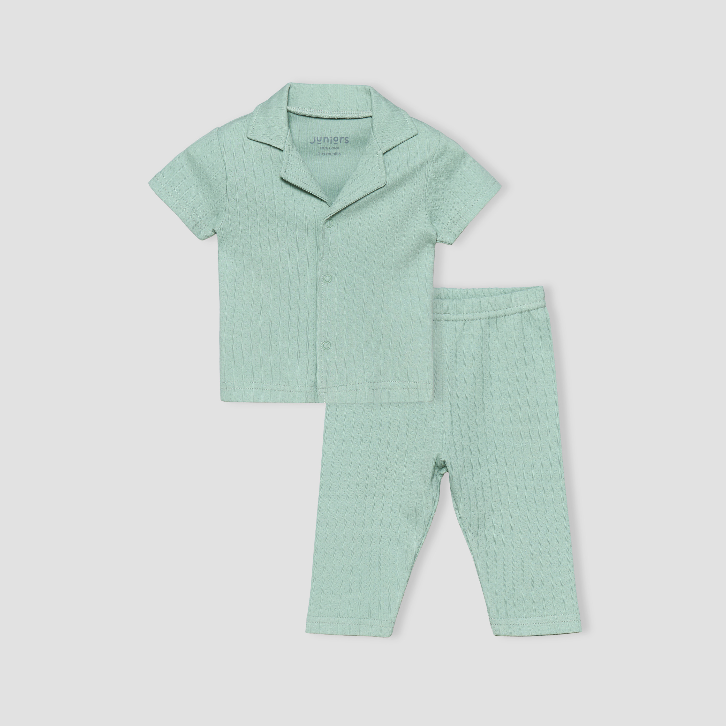 Juniors Cotton Collared Short Sleeves Pyjama Set with Textured Design-baby-boys-clothing-nightwear-pyjamasets-image-2