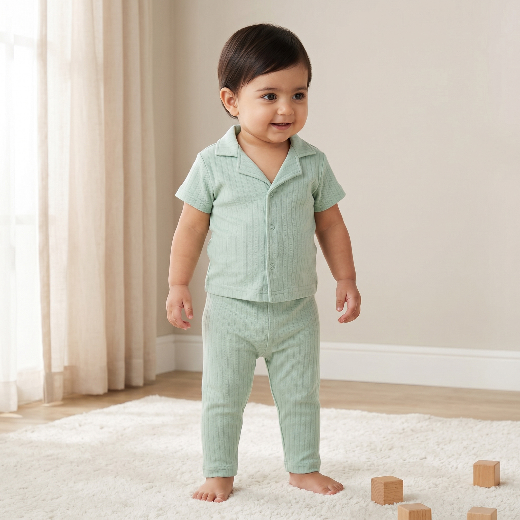 Juniors Cotton Collared Short Sleeves Pyjama Set with Textured Design-baby-boys-clothing-nightwear-pyjamasets-image-1