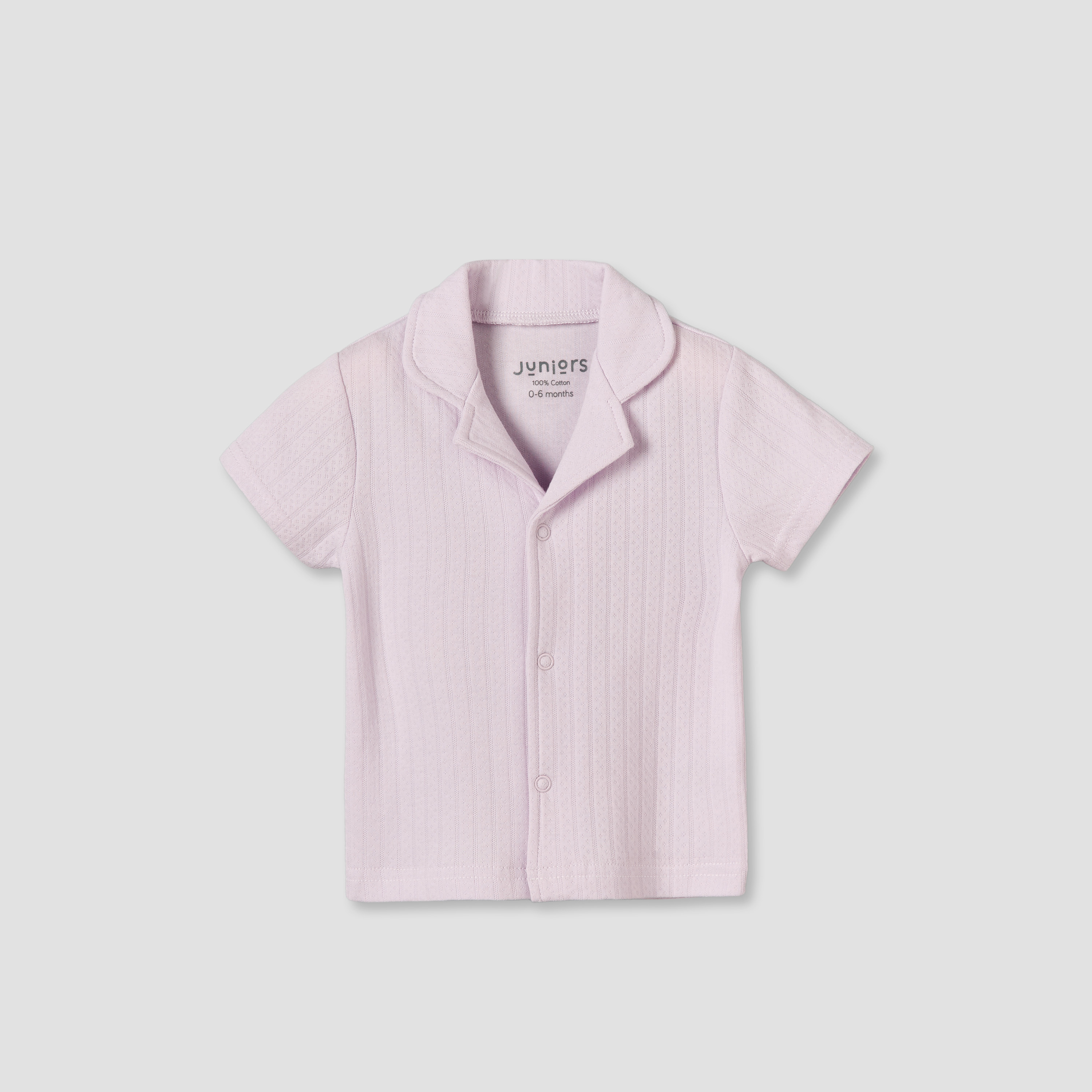 Juniors Cotton Collared Short Sleeves Pyjama Set with Textured Design-baby-girls-clothing-nightwear-pyjamasets-image-2