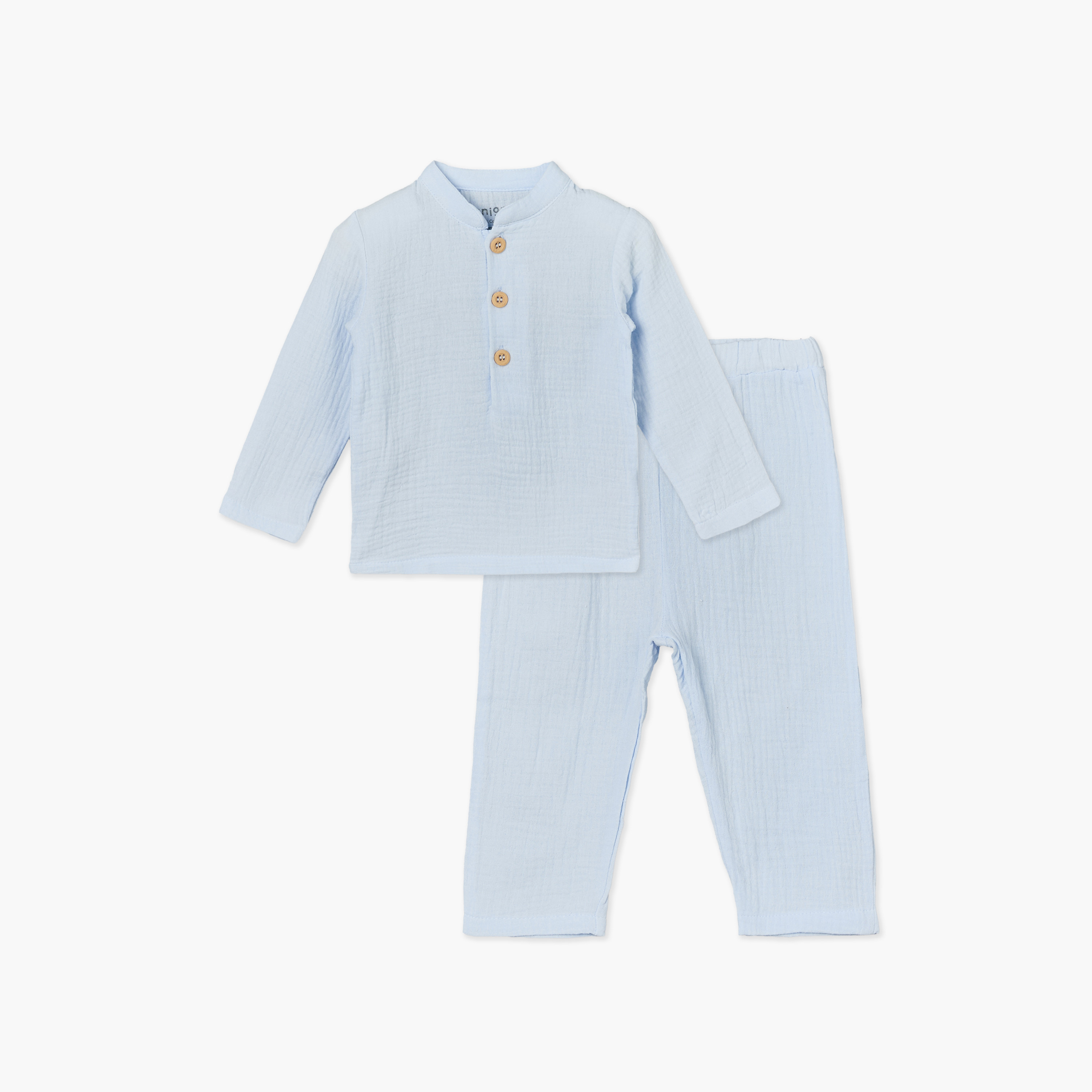 Juniors Cotton Henley Neck Long Sleeves Pyjama Set with Textured Design-baby-boys-clothing-nightwear-pyjamasets-image-1