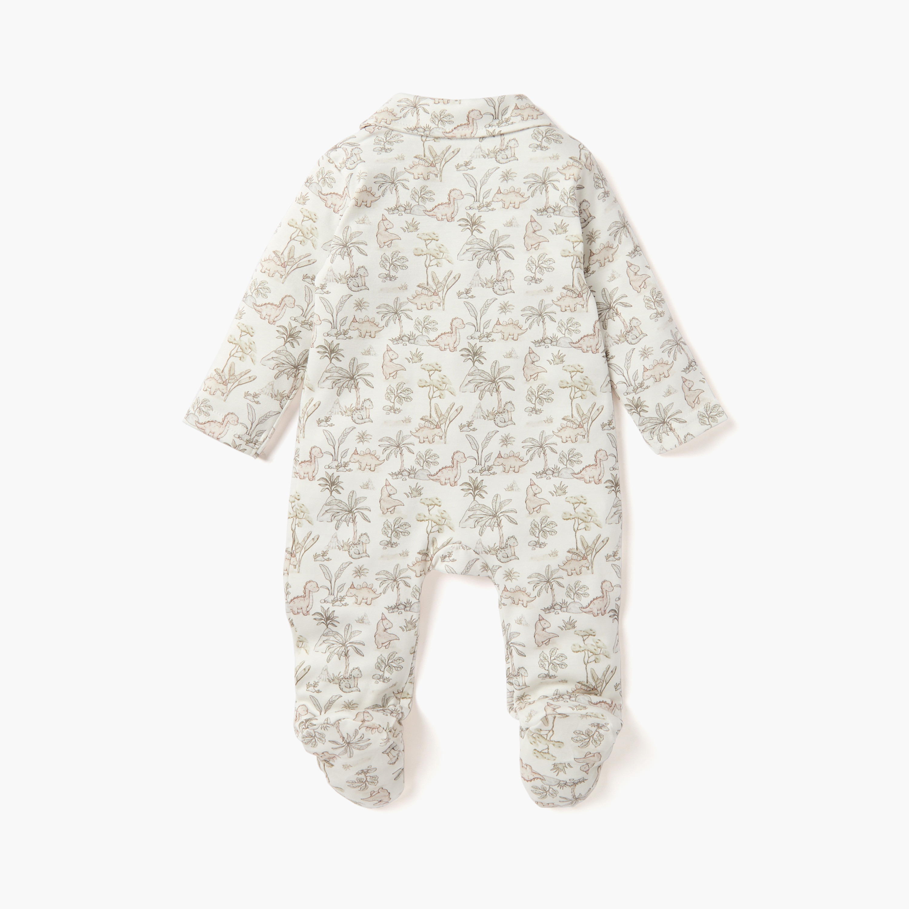 Juniors Dinosaur Print Sleepsuit with Collar and Zip Closure-baby-boys-clothing-nightwear-sleepsuits-image-2