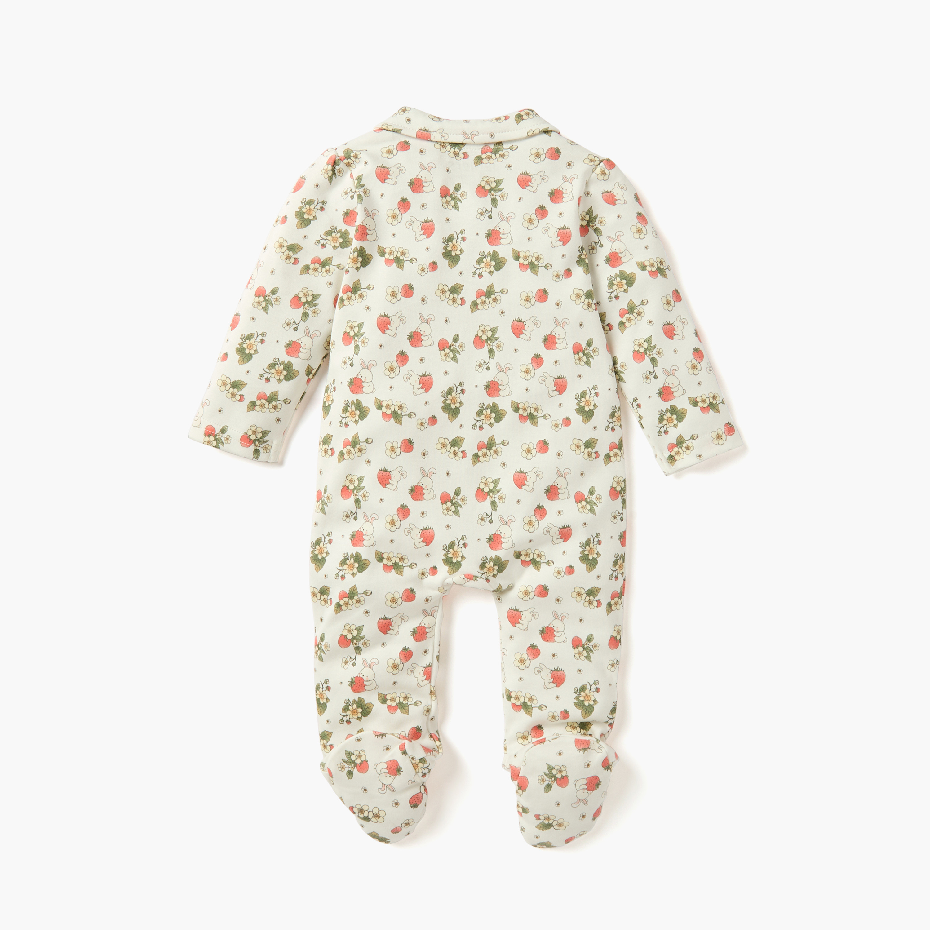 Juniors Bunny Print Sleepsuit with Collar and Zip Closure-baby-girls-clothing-nightwear-sleepsuits-image-2
