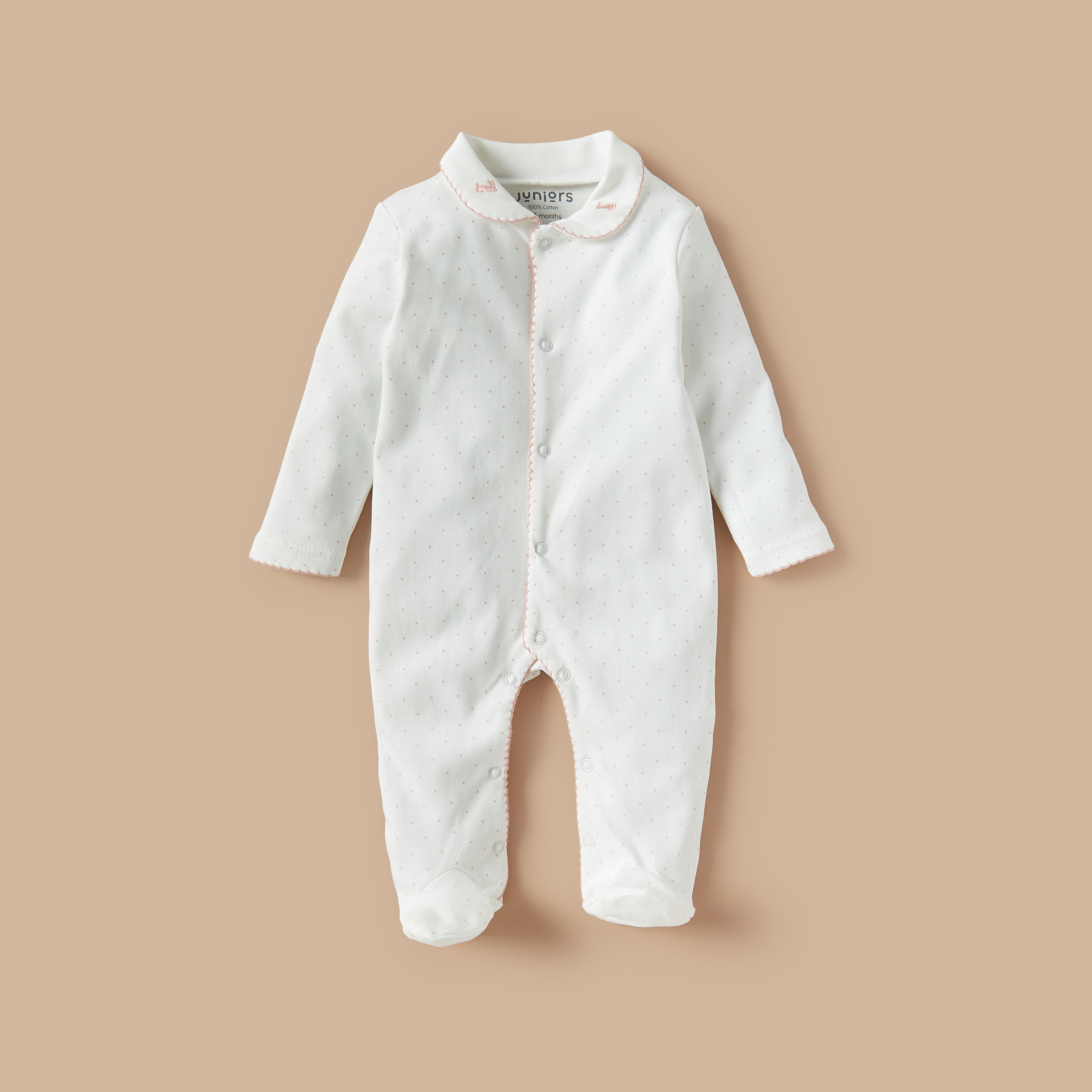 Juniors All-Over Polka Dot Closed Feet Sleepsuit with Soft Toy-baby-girls-clothing-nightwear-sleepsuits-image-2