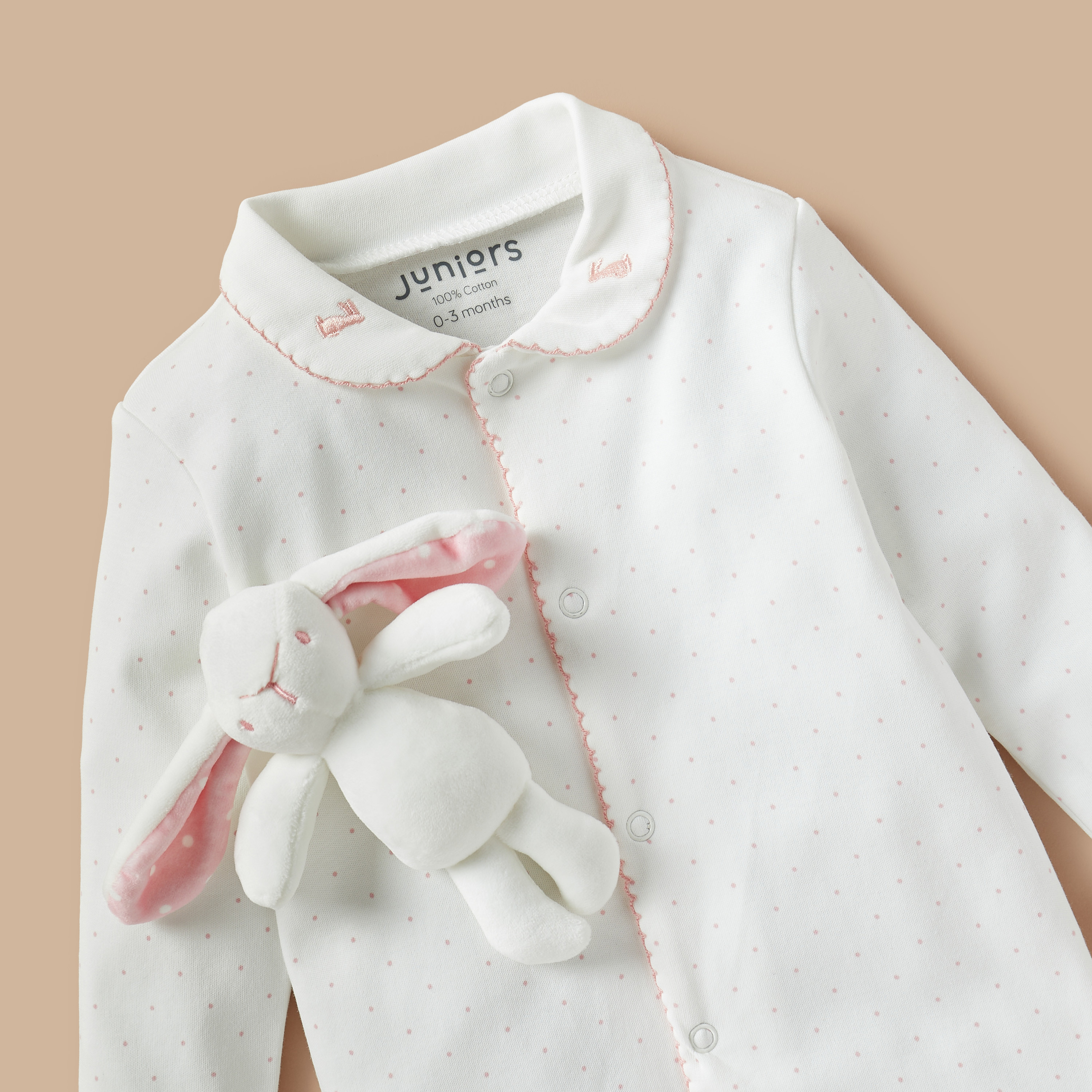 Juniors All-Over Polka Dot Closed Feet Sleepsuit with Soft Toy-baby-girls-clothing-nightwear-sleepsuits-image-4